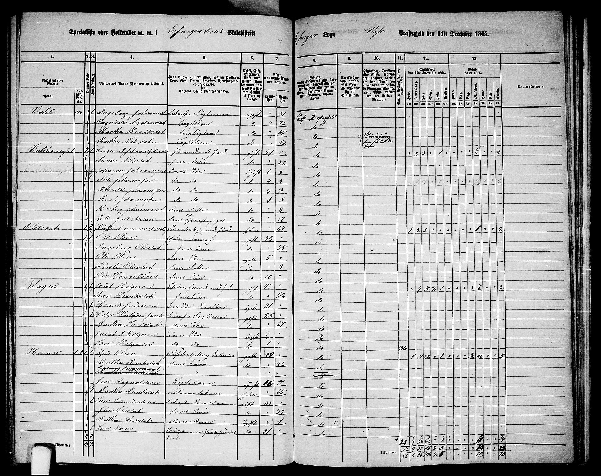 RA, 1865 census for Voss, 1865, p. 383