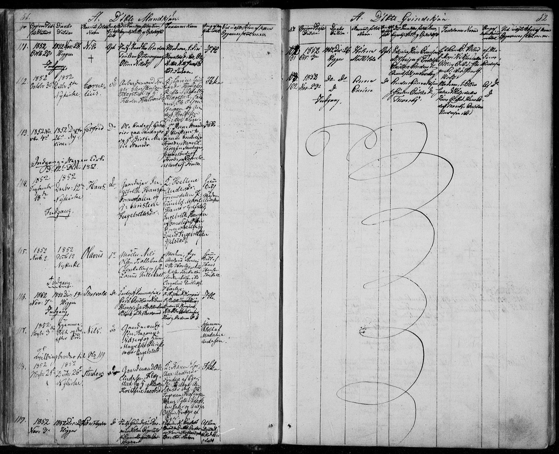 Modum kirkebøker, AV/SAKO-A-234/F/Fa/L0008: Parish register (official) no. 8, 1851-1859, p. 51-52