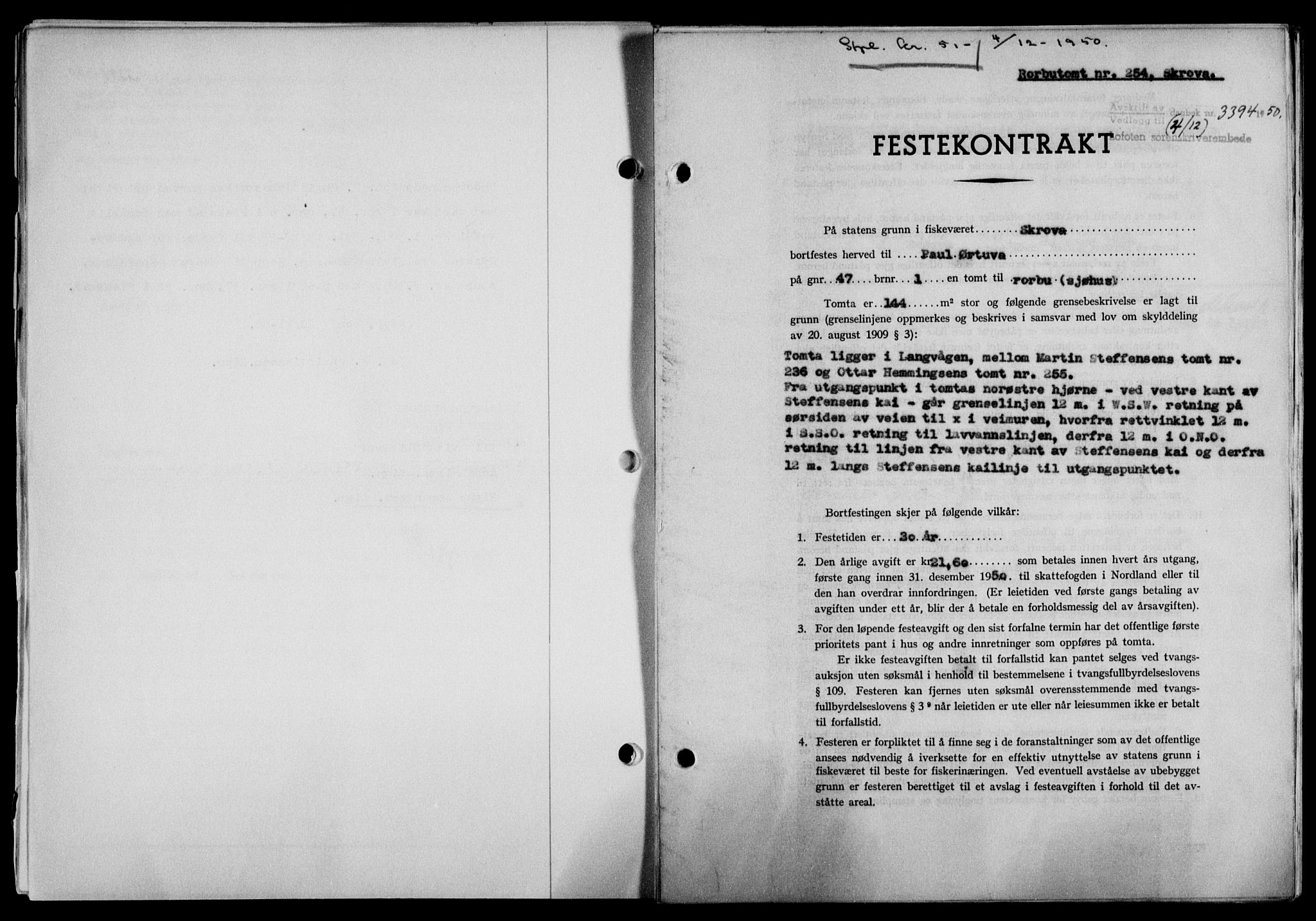 Lofoten sorenskriveri, SAT/A-0017/1/2/2C/L0025a: Mortgage book no. 25a, 1950-1951, Diary no: : 3394/1950