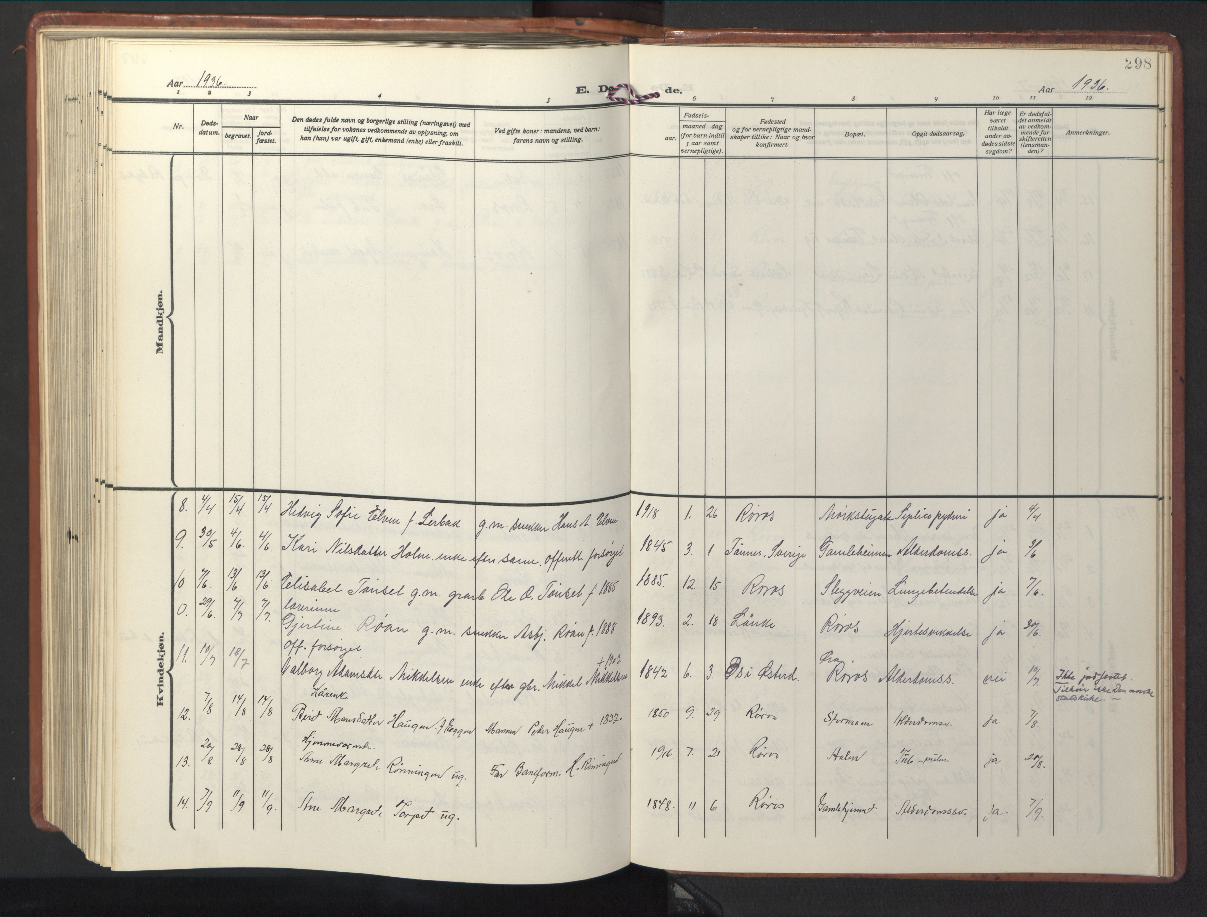 Ministerialprotokoller, klokkerbøker og fødselsregistre - Sør-Trøndelag, AV/SAT-A-1456/681/L0943: Parish register (copy) no. 681C07, 1926-1954, p. 298