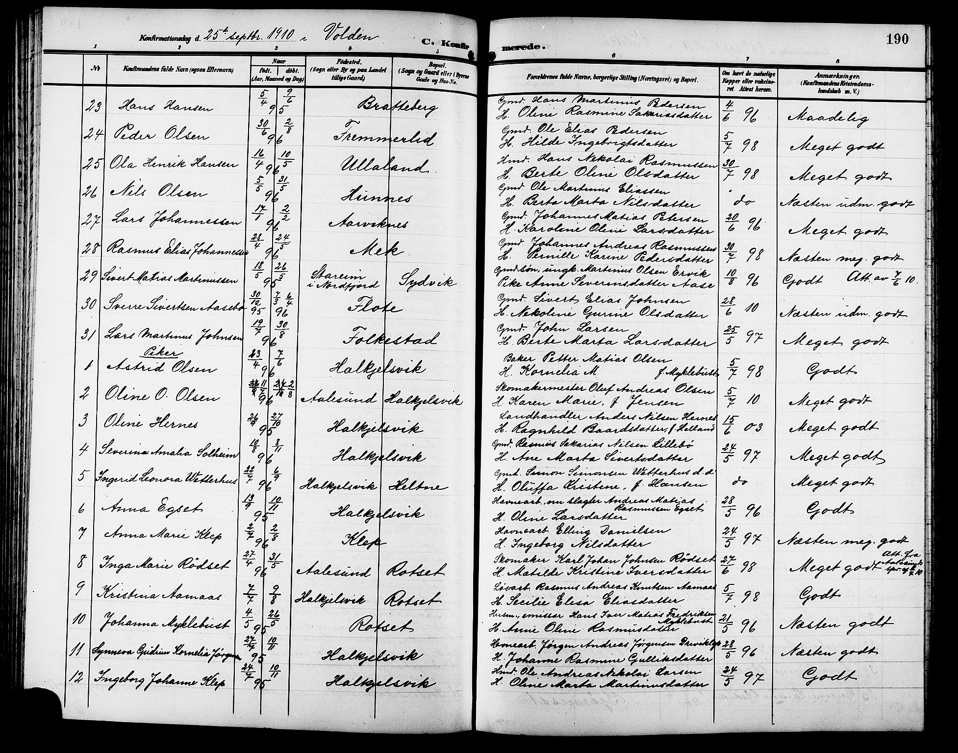 Ministerialprotokoller, klokkerbøker og fødselsregistre - Møre og Romsdal, AV/SAT-A-1454/511/L0159: Parish register (copy) no. 511C05, 1902-1920, p. 190