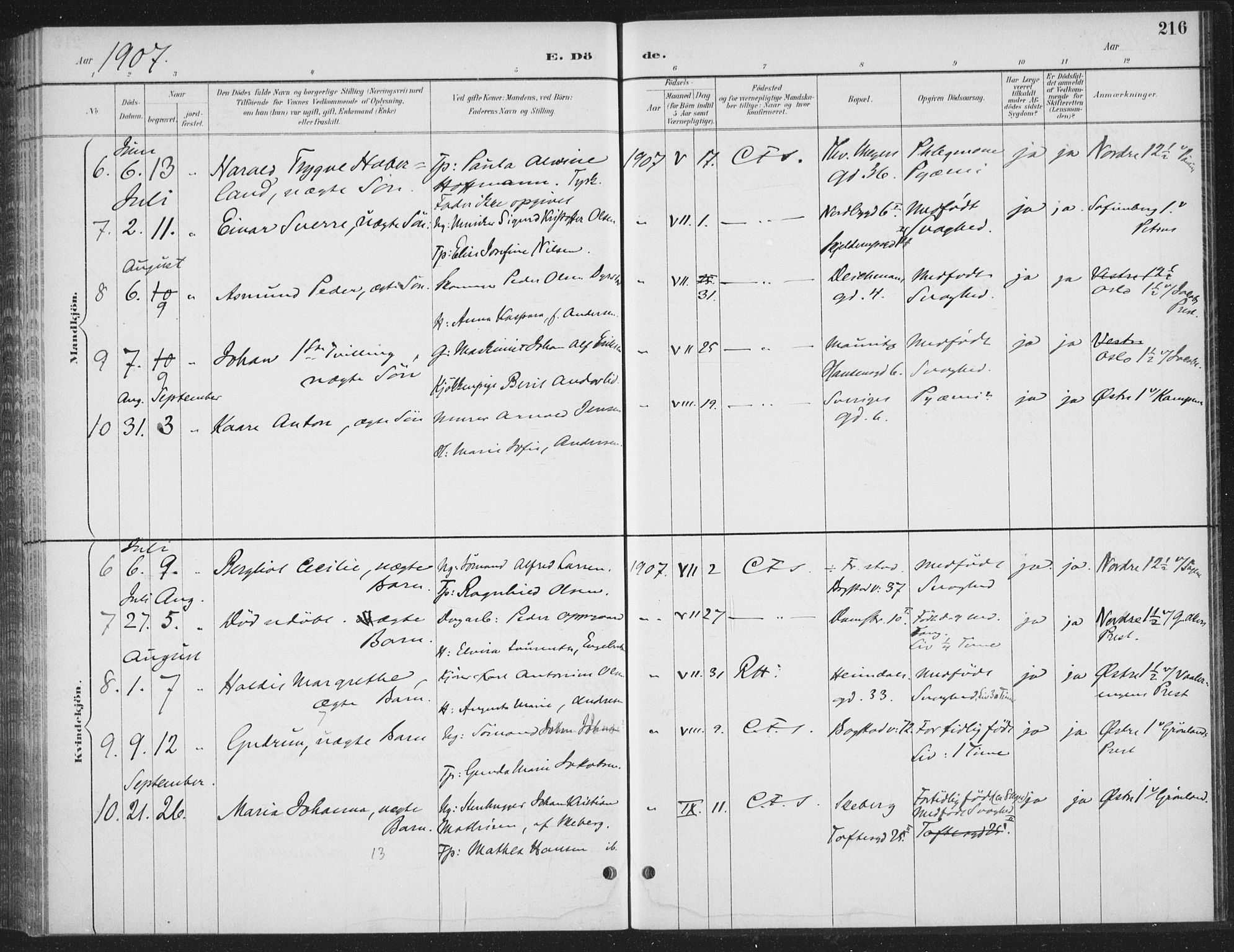 Rikshospitalet prestekontor Kirkebøker, AV/SAO-A-10309b/F/L0010: Parish register (official) no. 10, 1888-1912, p. 216