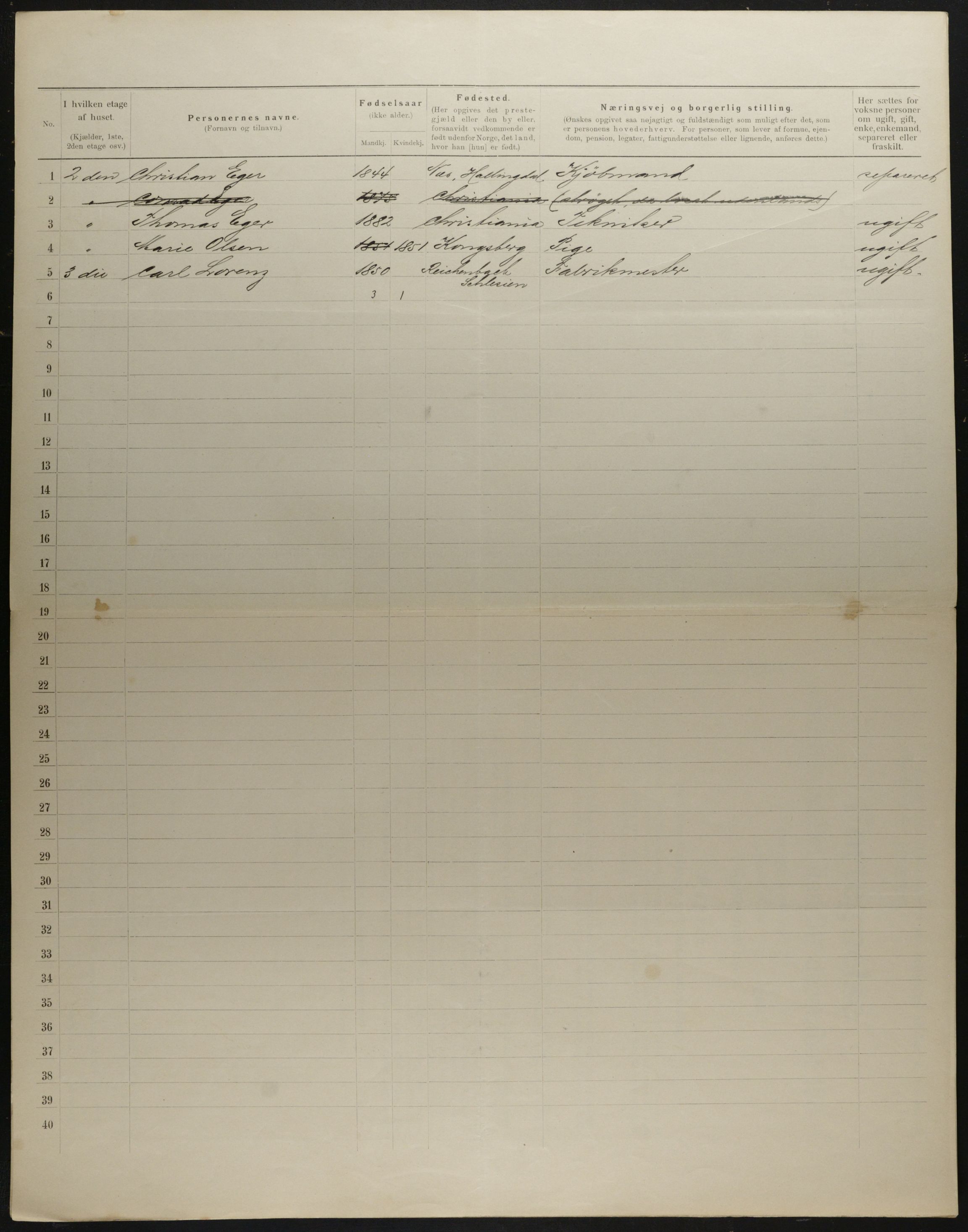 OBA, Municipal Census 1901 for Kristiania, 1901, p. 3758