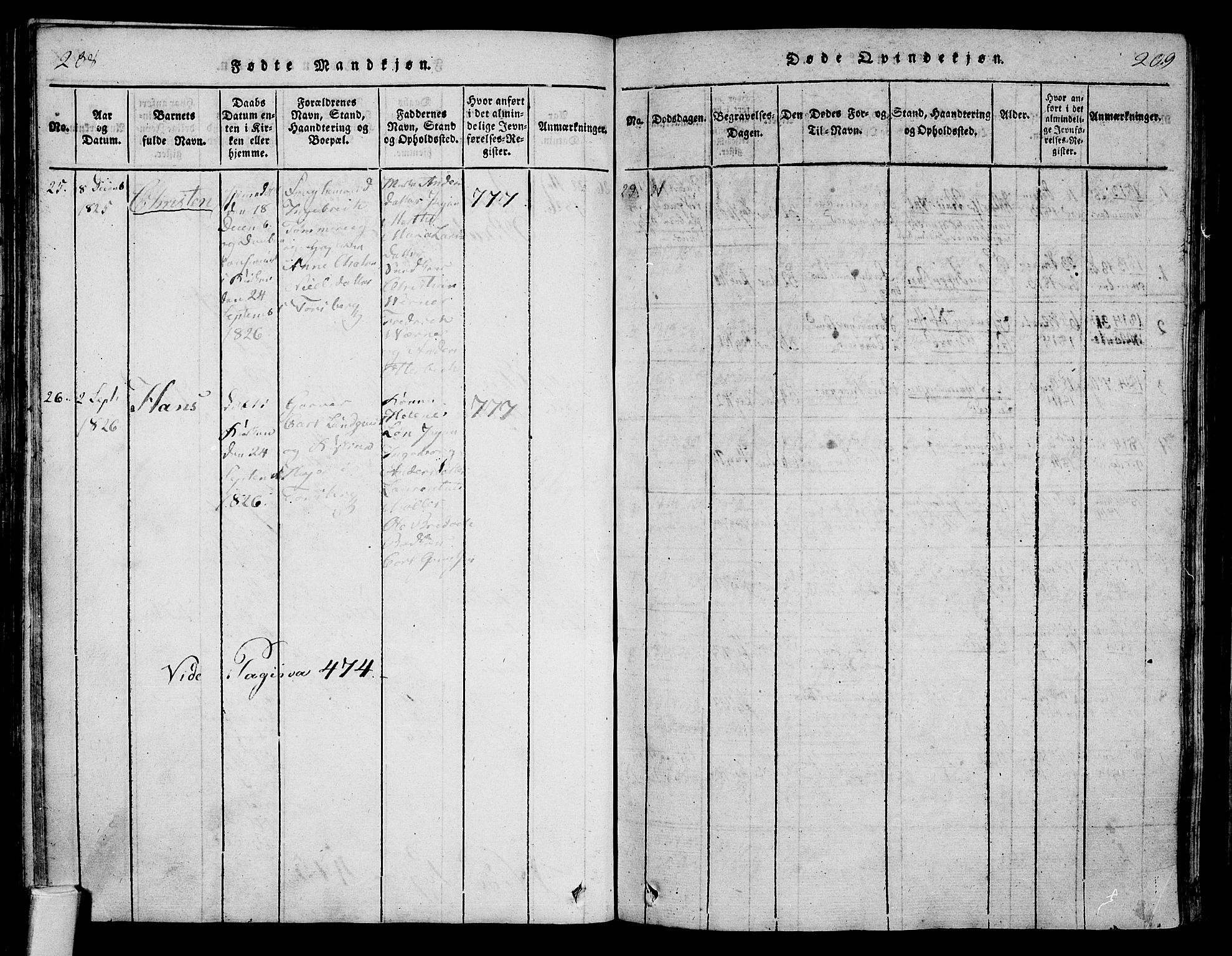 Tønsberg kirkebøker, AV/SAKO-A-330/F/Fa/L0004: Parish register (official) no. I 4, 1813-1826, p. 208-209