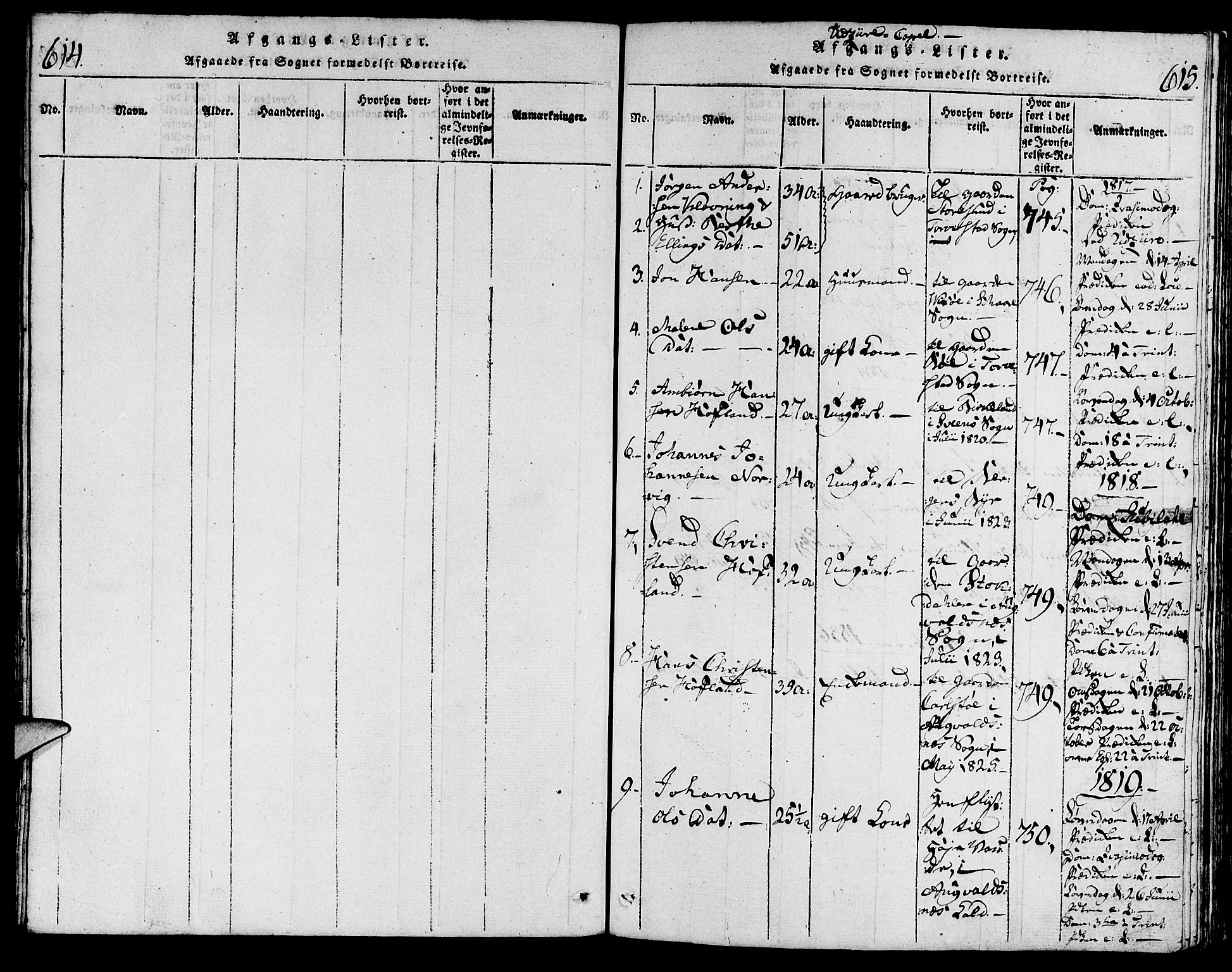 Torvastad sokneprestkontor, SAST/A -101857/H/Ha/Haa/L0003: Parish register (official) no. A 3 /2, 1817-1837, p. 614-615