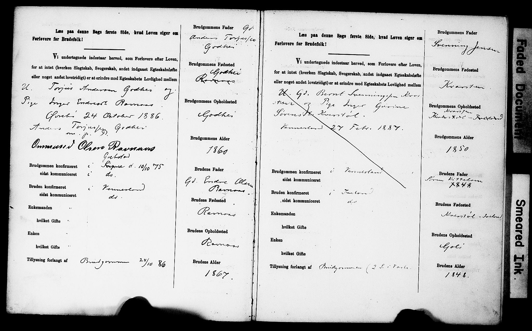 Vennesla sokneprestkontor, AV/SAK-1111-0045/J/L0032/0003: Banns register no. II 5 1, 1886-1892, p. 5