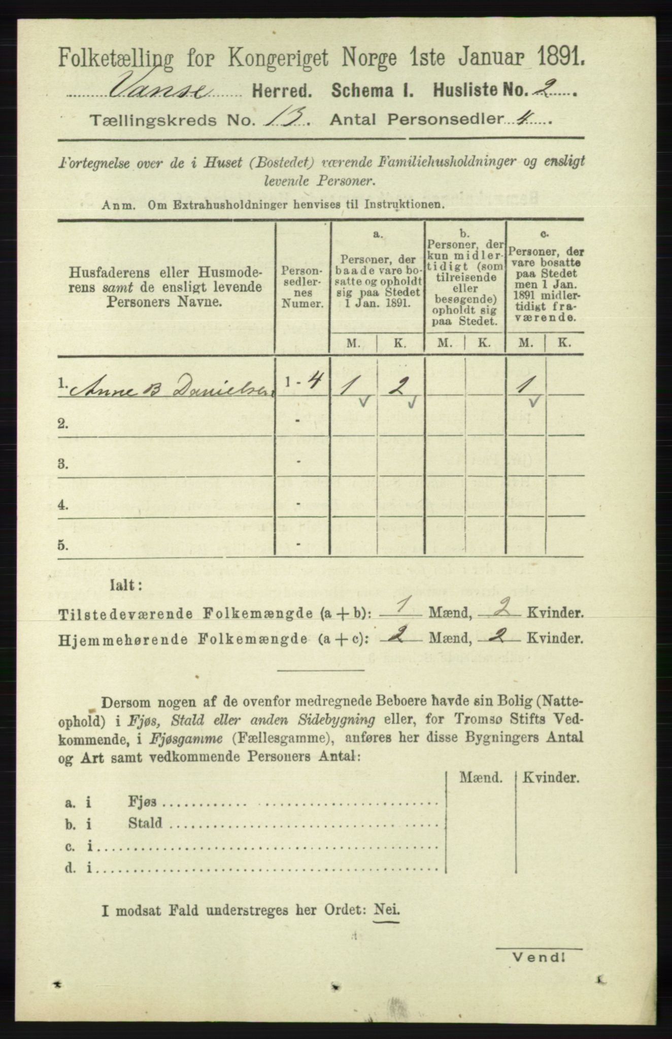 RA, 1891 census for 1041 Vanse, 1891, p. 7459