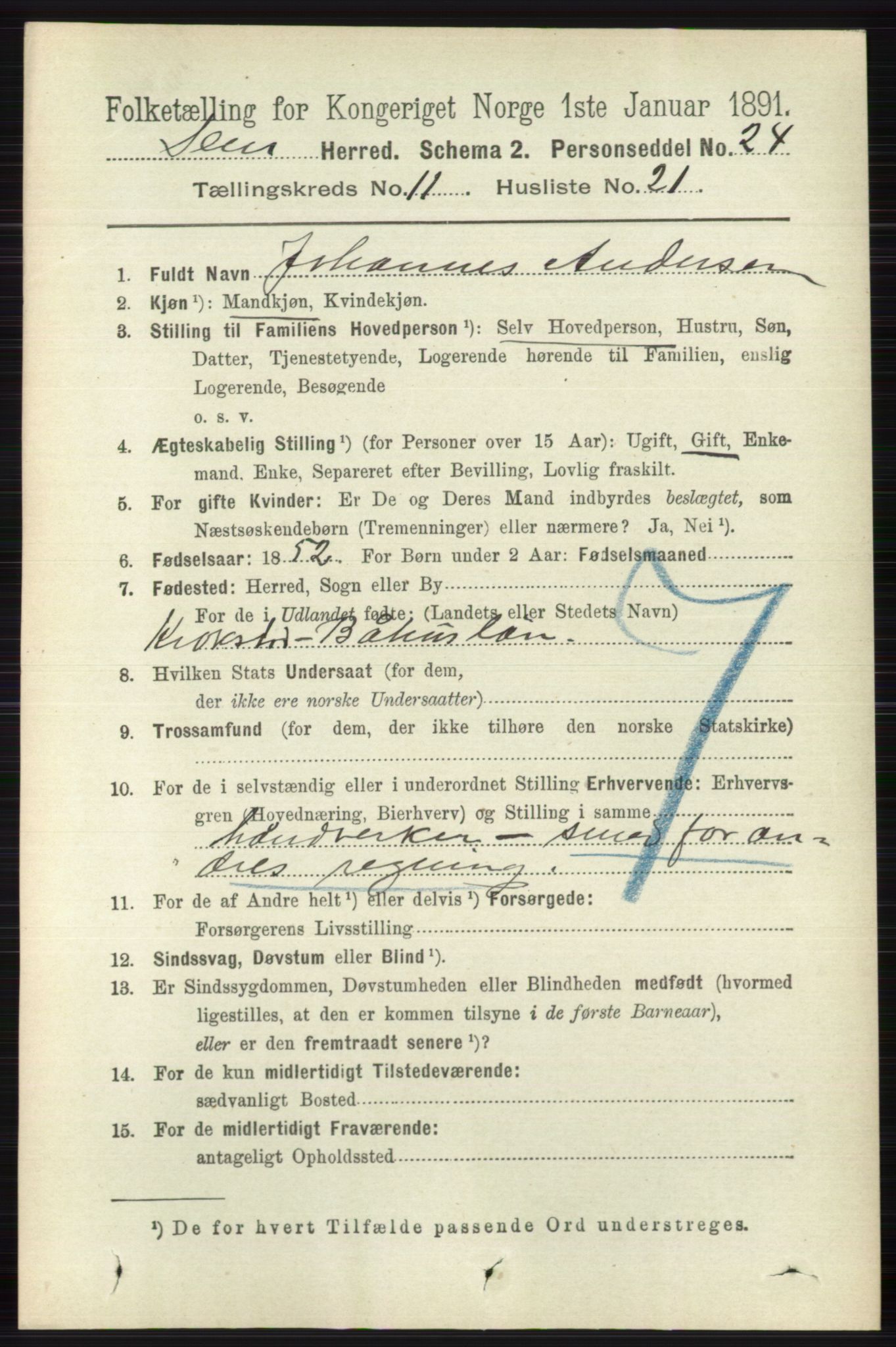 RA, 1891 census for 0721 Sem, 1891, p. 5552