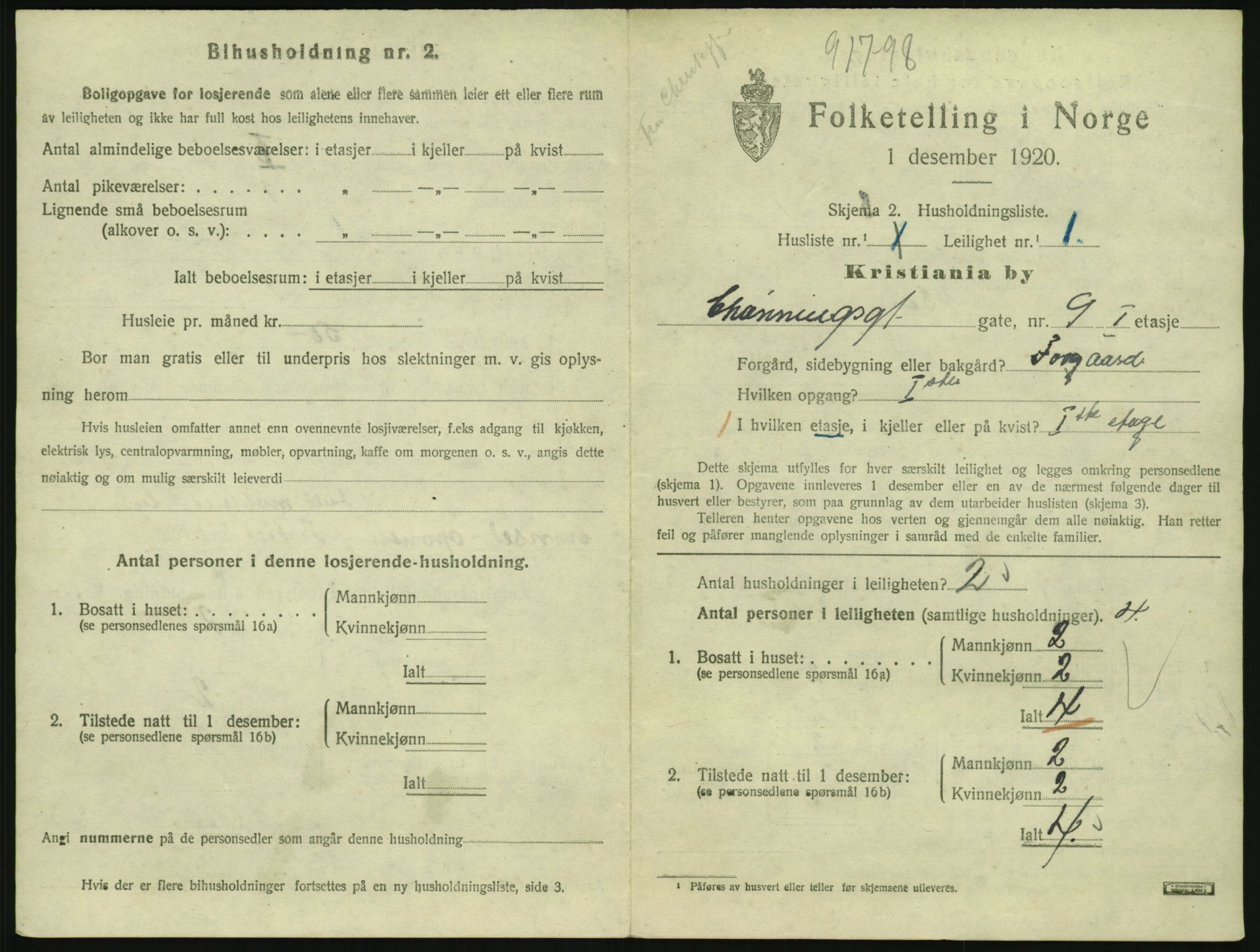 SAO, 1920 census for Kristiania, 1920, p. 93601