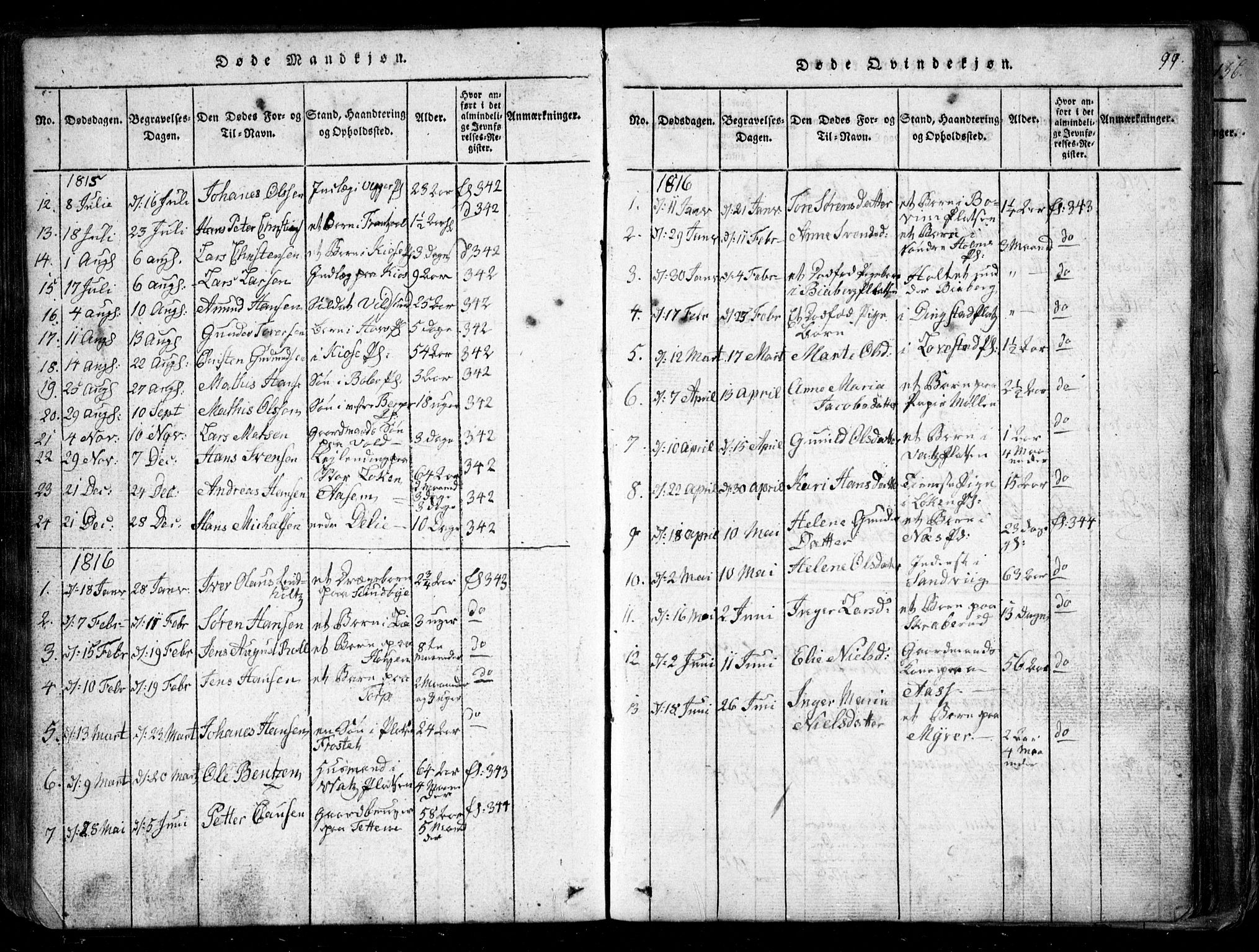 Spydeberg prestekontor Kirkebøker, AV/SAO-A-10924/G/Ga/L0001: Parish register (copy) no. I 1, 1814-1868, p. 99