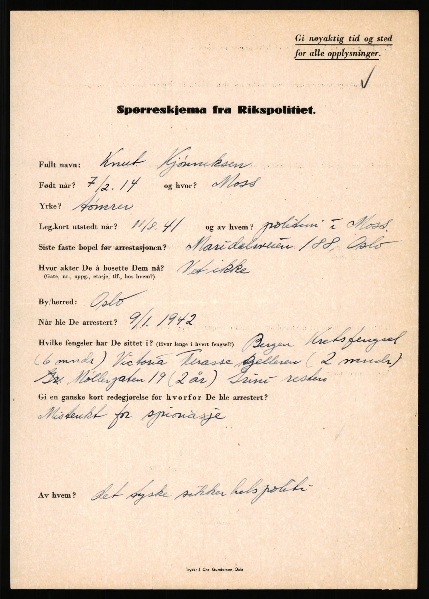 Rikspolitisjefen, AV/RA-S-1560/L/L0009: Karlsen, Aksel Emanuel - Kristiansen, Øivind Vetre, 1940-1945, p. 357