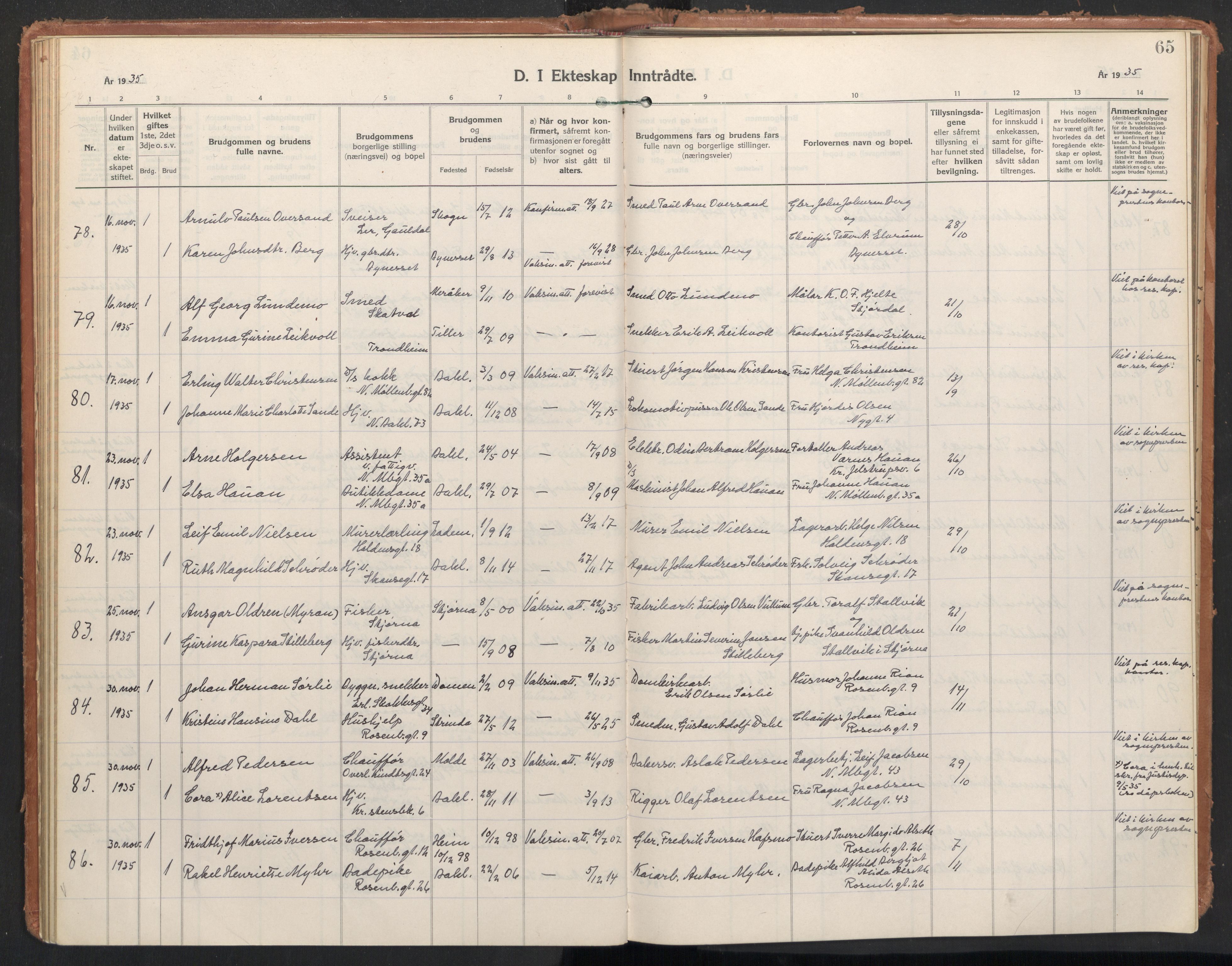 Ministerialprotokoller, klokkerbøker og fødselsregistre - Sør-Trøndelag, AV/SAT-A-1456/604/L0209: Parish register (official) no. 604A29, 1931-1945, p. 65