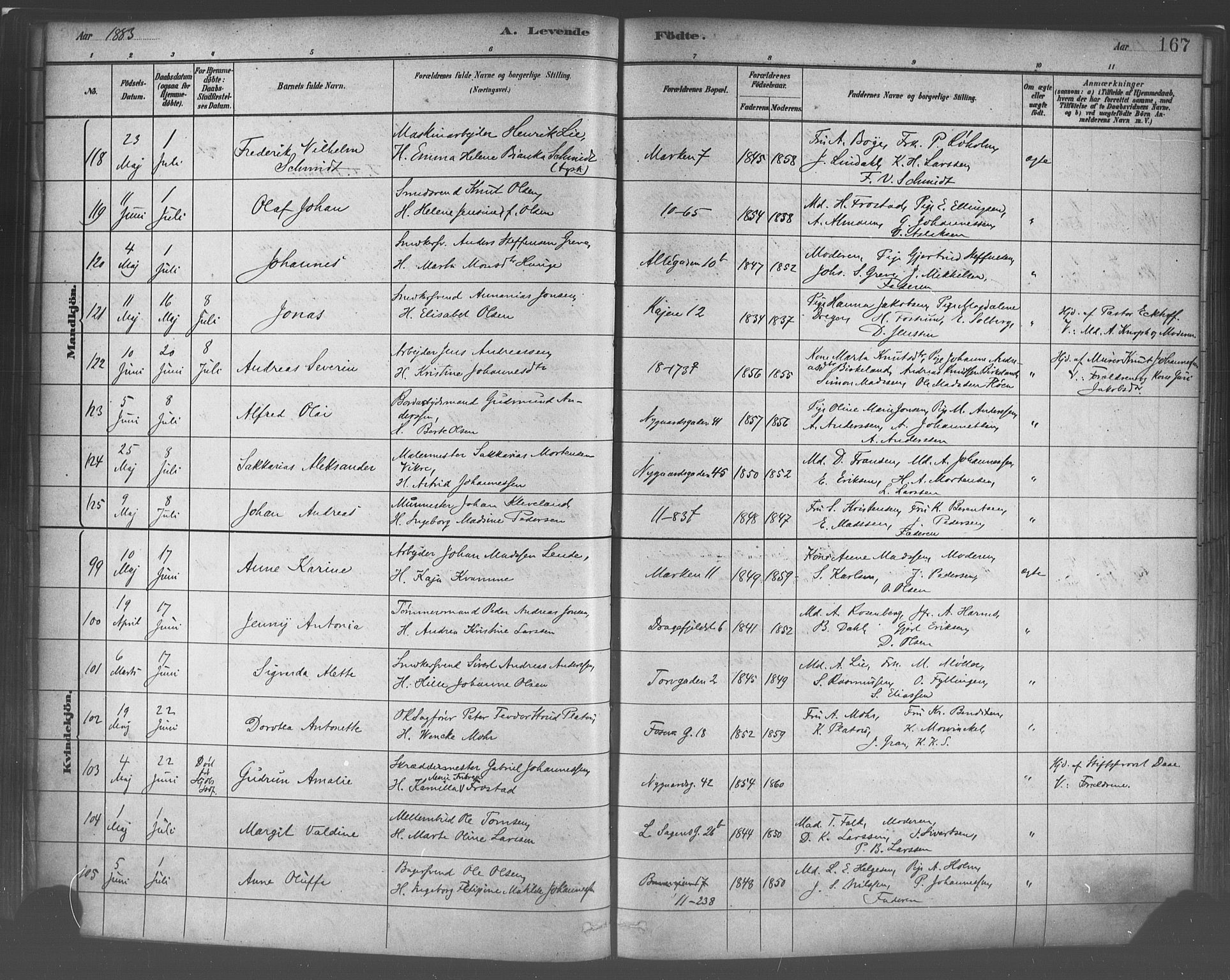 Domkirken sokneprestembete, SAB/A-74801/H/Haa/L0023: Parish register (official) no. B 6, 1879-1887, p. 167