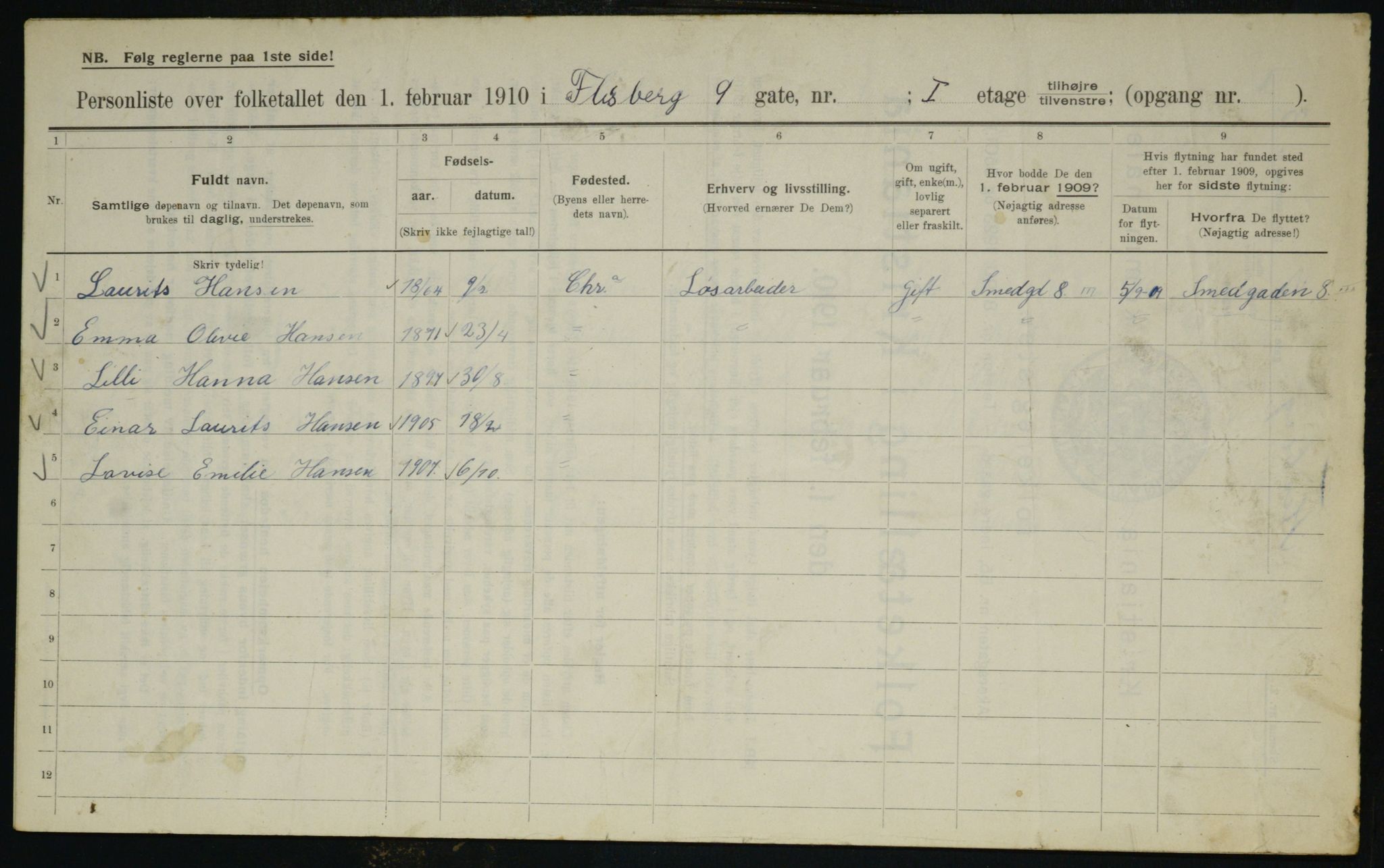 OBA, Municipal Census 1910 for Kristiania, 1910, p. 23190