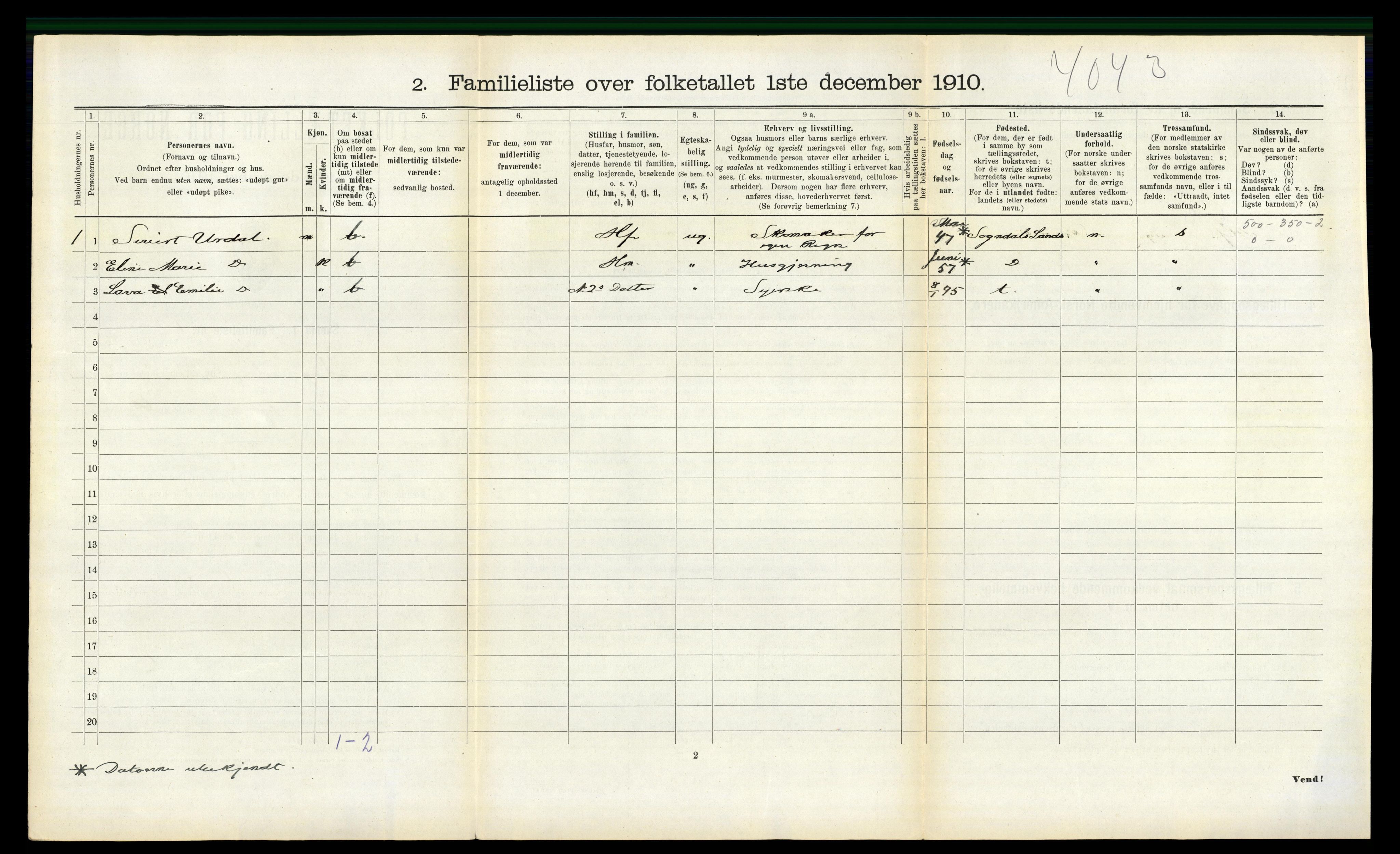 RA, 1910 census for Sokndal, 1910, p. 294