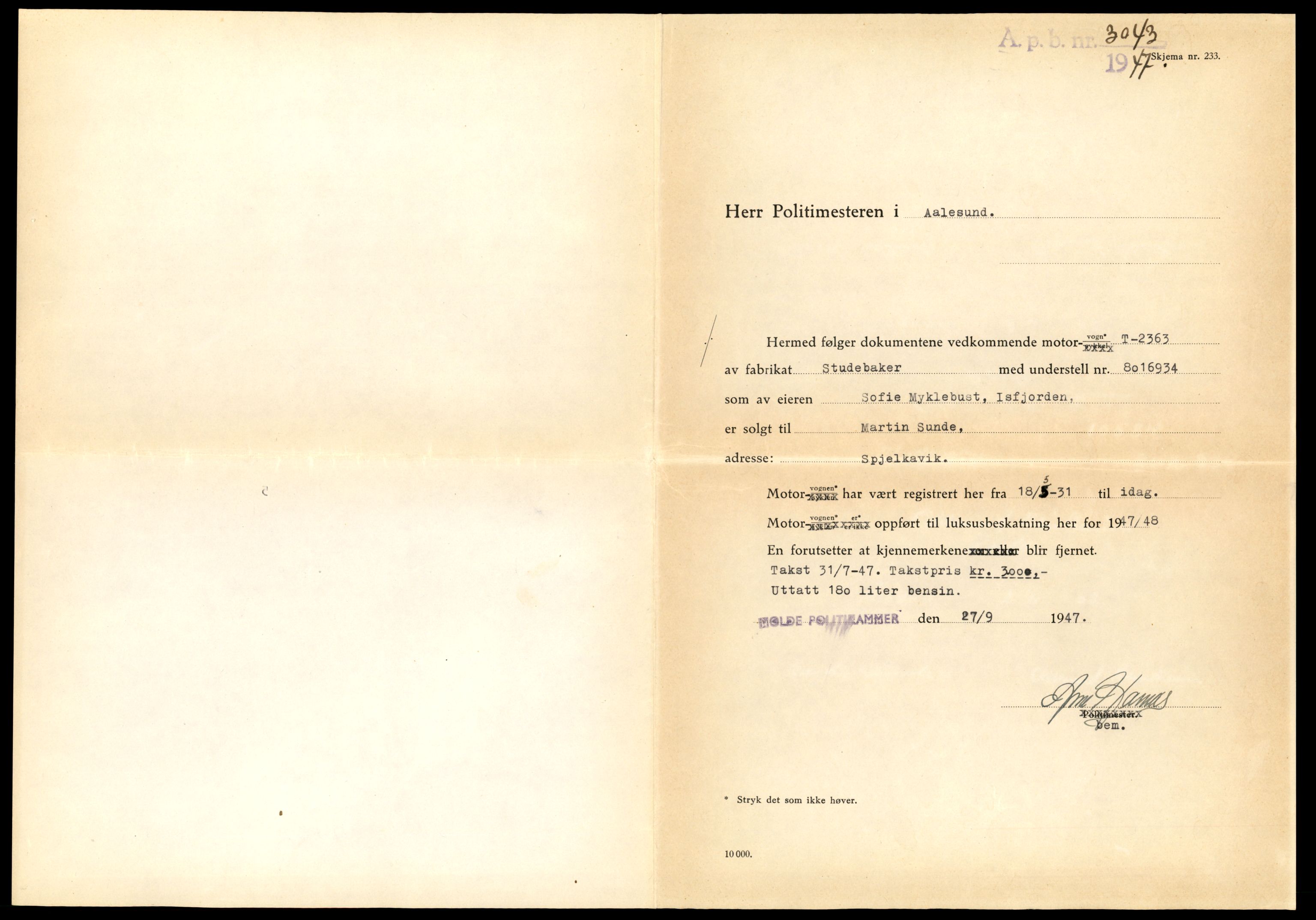 Møre og Romsdal vegkontor - Ålesund trafikkstasjon, AV/SAT-A-4099/F/Fe/L0022: Registreringskort for kjøretøy T 10584 - T 10694, 1927-1998, p. 7