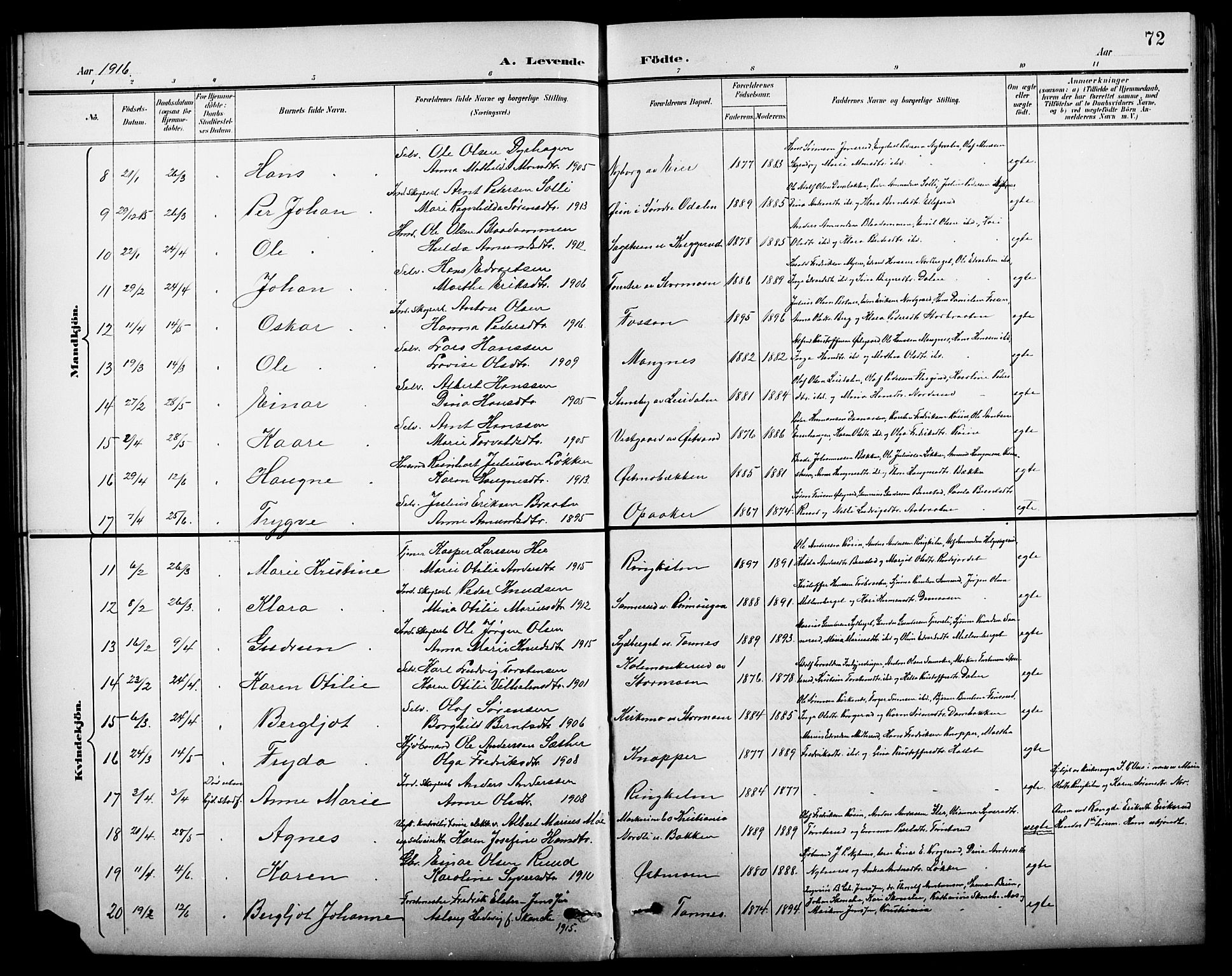 Nord-Odal prestekontor, AV/SAH-PREST-032/H/Ha/Hab/L0002: Parish register (copy) no. 2, 1895-1921, p. 72