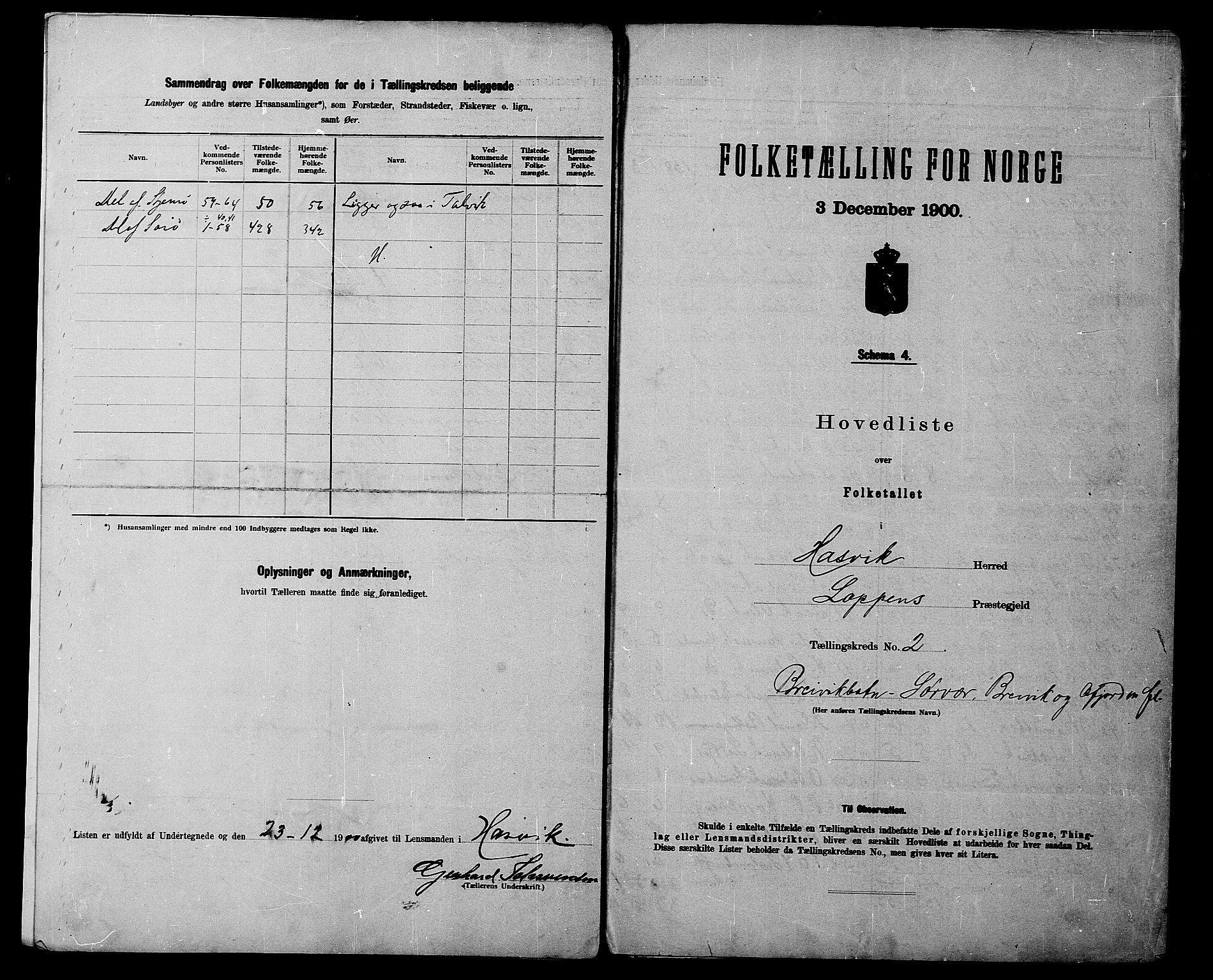 SATØ, 1900 census for Hasvik, 1900, p. 6