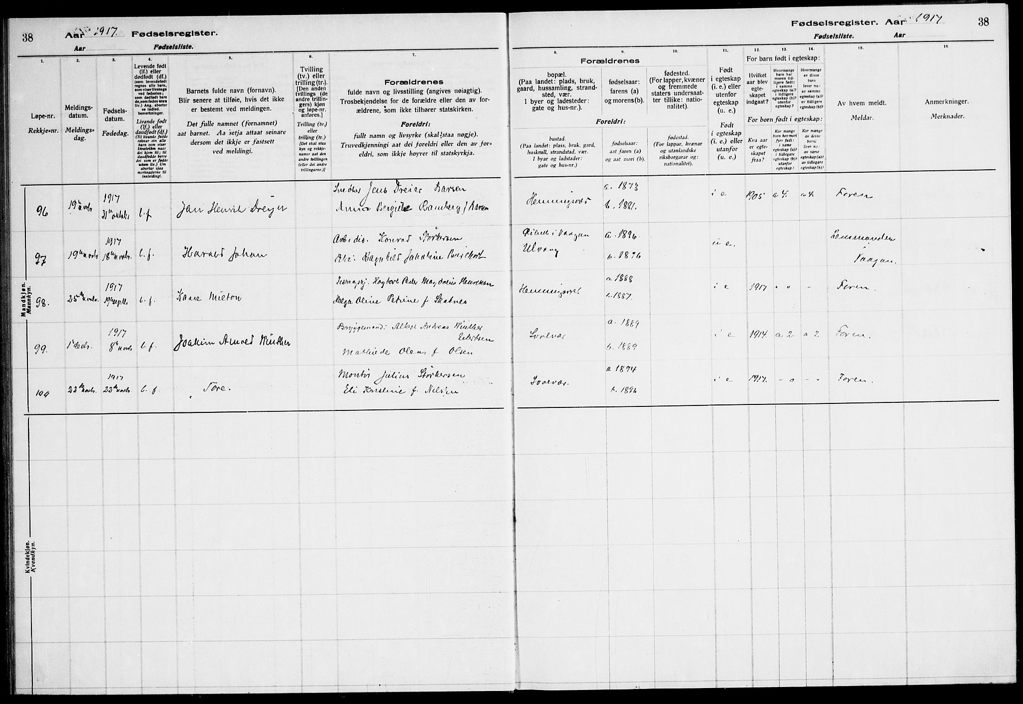 Ministerialprotokoller, klokkerbøker og fødselsregistre - Nordland, AV/SAT-A-1459/874/L1089: Birth register no. 874.II.4.1, 1916-1926, p. 38