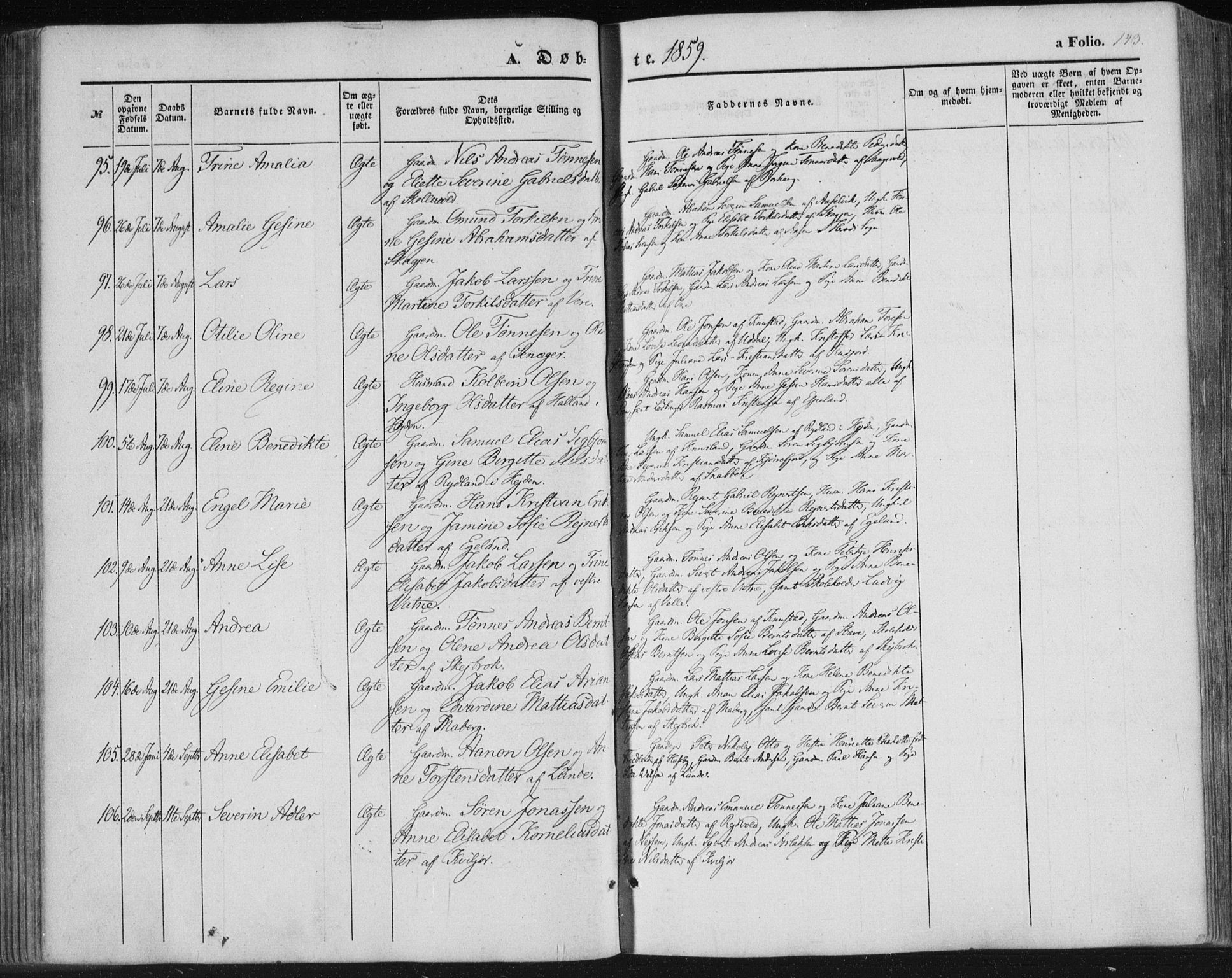 Lista sokneprestkontor, AV/SAK-1111-0027/F/Fa/L0010: Parish register (official) no. A 10, 1846-1861, p. 143