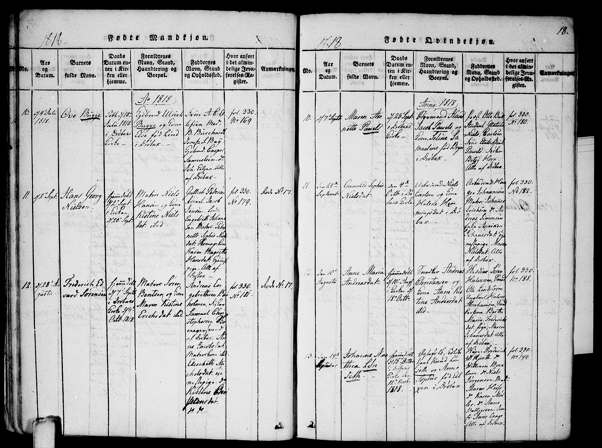 Drøbak prestekontor Kirkebøker, AV/SAO-A-10142a/F/Fa/L0001: Parish register (official) no. I 1, 1816-1842, p. 18