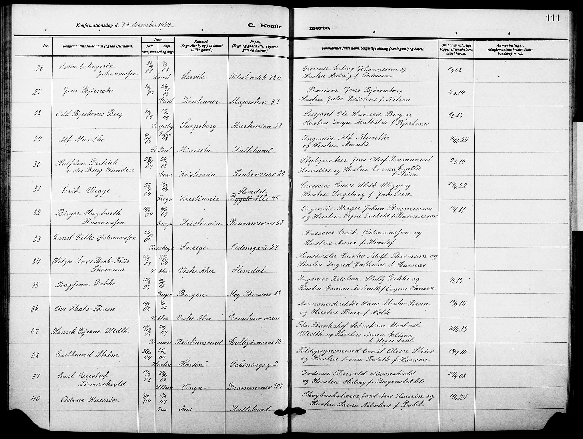 Garnisonsmenigheten Kirkebøker, SAO/A-10846/F/Fa/L0016: Parish register (official) no. 16, 1922-1930, p. 111