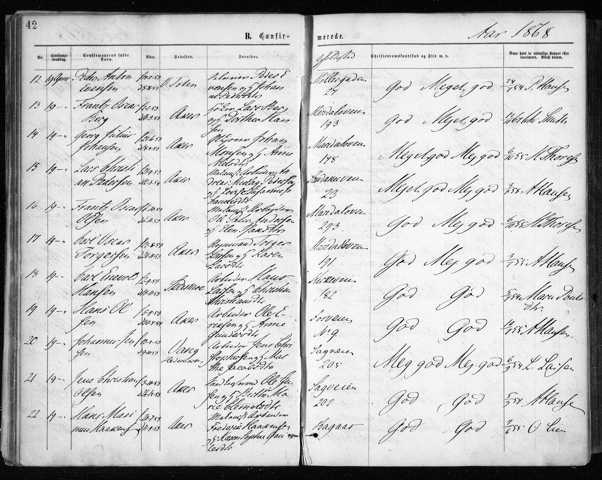 Gamle Aker prestekontor Kirkebøker, AV/SAO-A-10617a/F/L0003: Parish register (official) no. 3, 1865-1873, p. 42