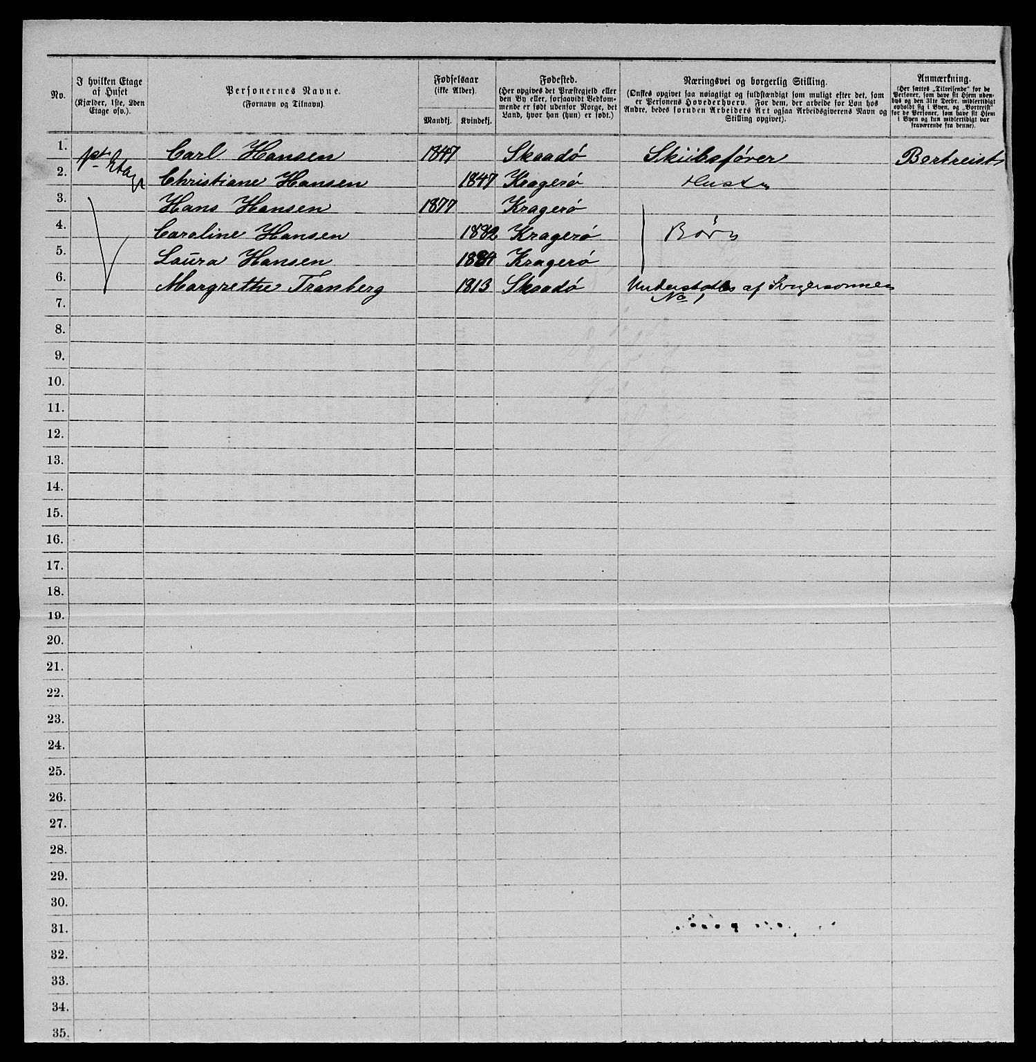 SAKO, 1885 census for 0801 Kragerø, 1885, p. 1379