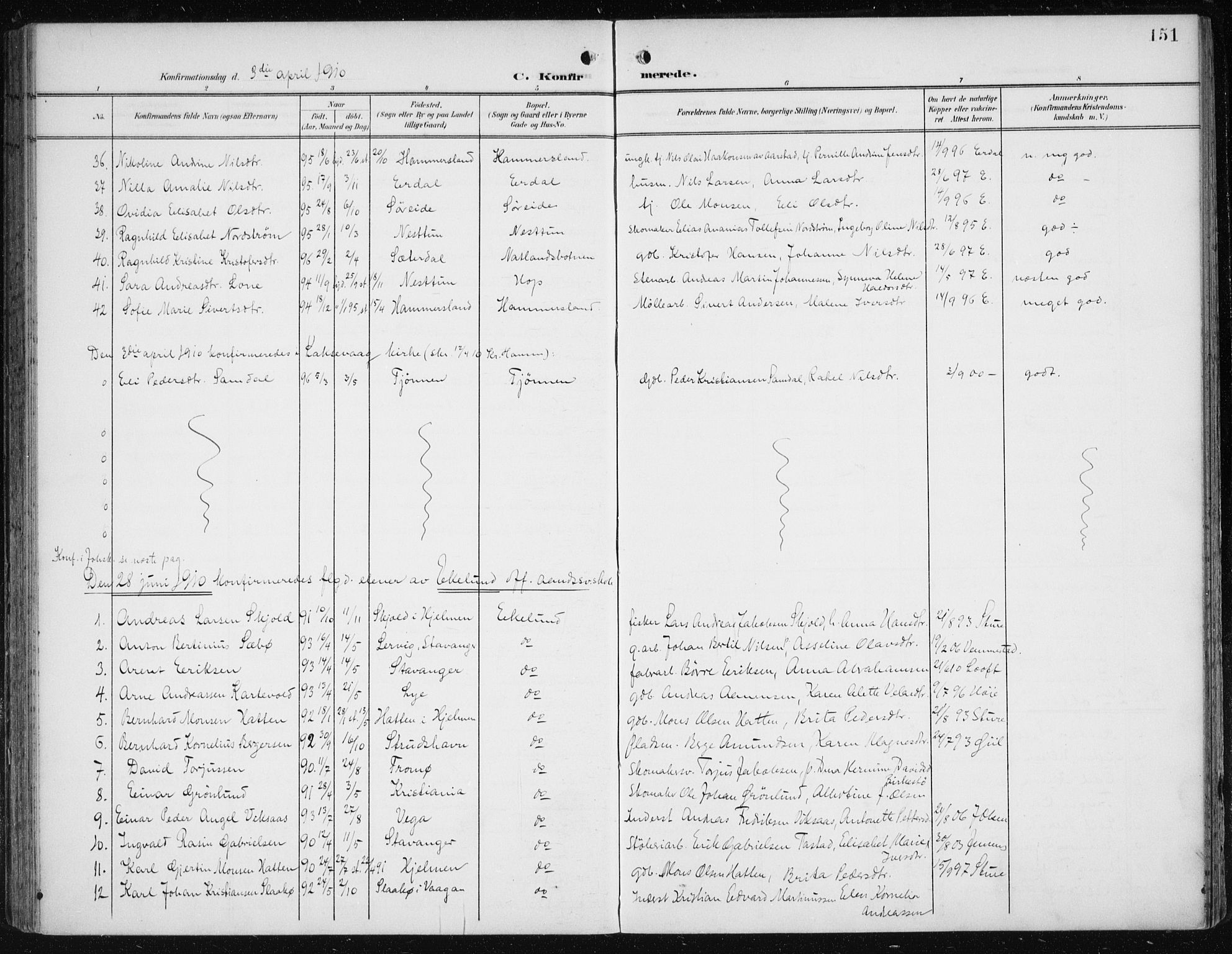 Fana Sokneprestembete, SAB/A-75101/H/Haa/Haai/L0003: Parish register (official) no. I 3, 1900-1912, p. 151