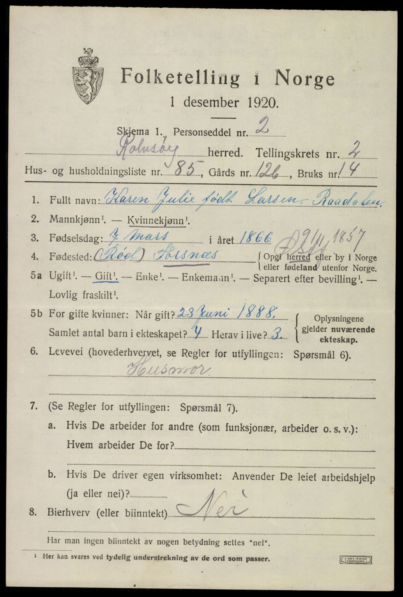 SAO, 1920 census for Rolvsøy, 1920, p. 2825