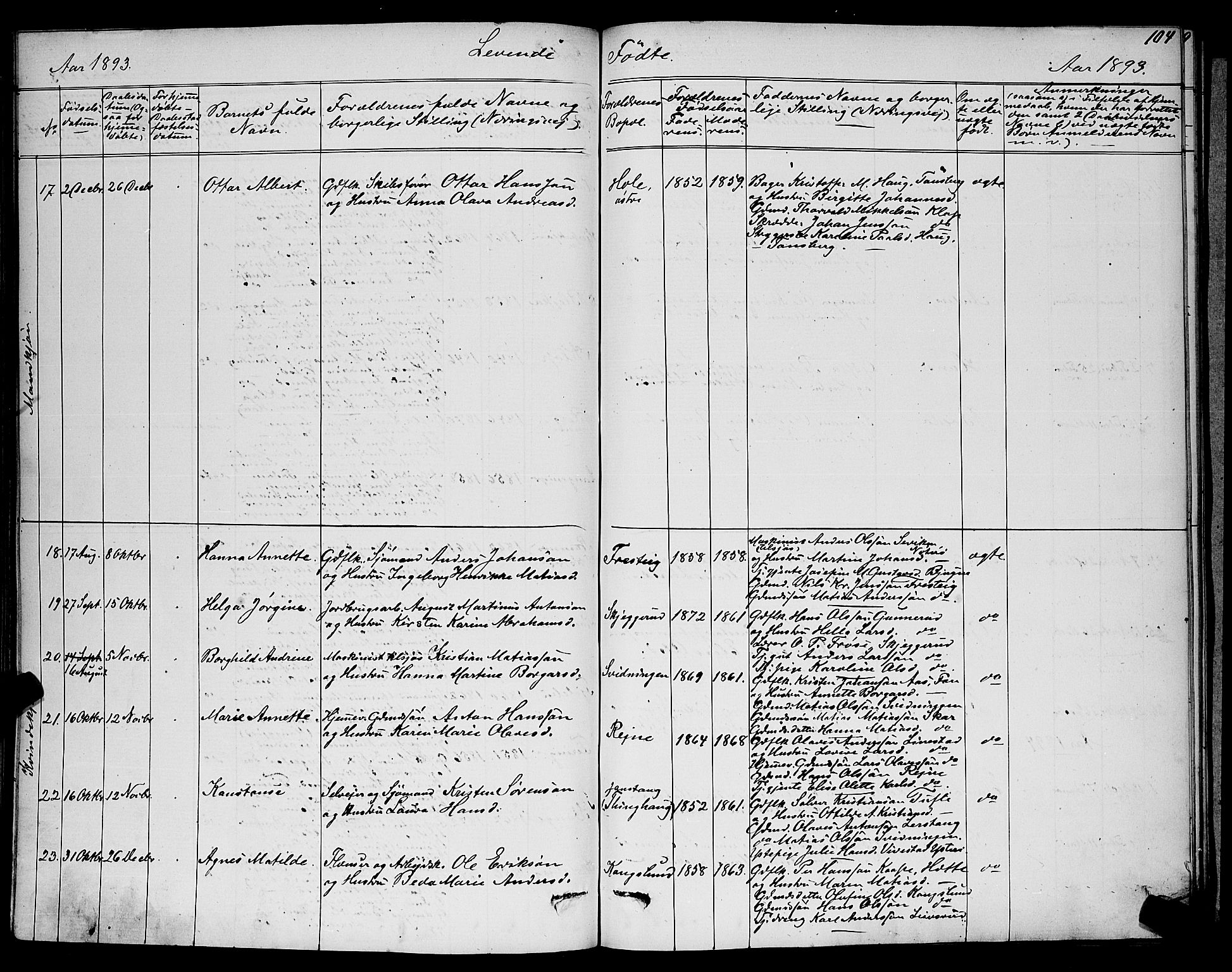 Ramnes kirkebøker, SAKO/A-314/G/Ga/L0003: Parish register (copy) no. I 3, 1870-1896, p. 104