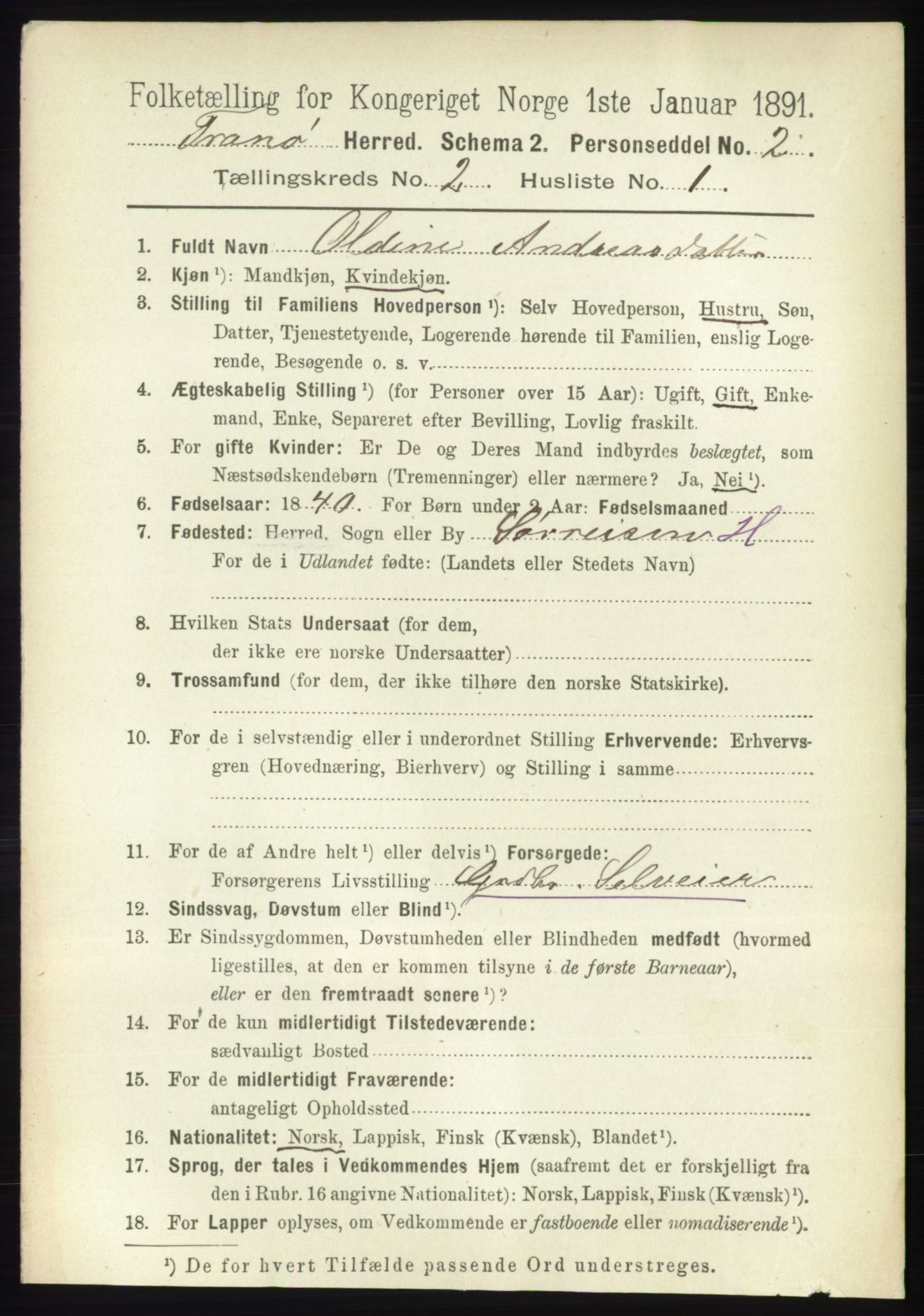 RA, 1891 census for 1927 Tranøy, 1891, p. 482
