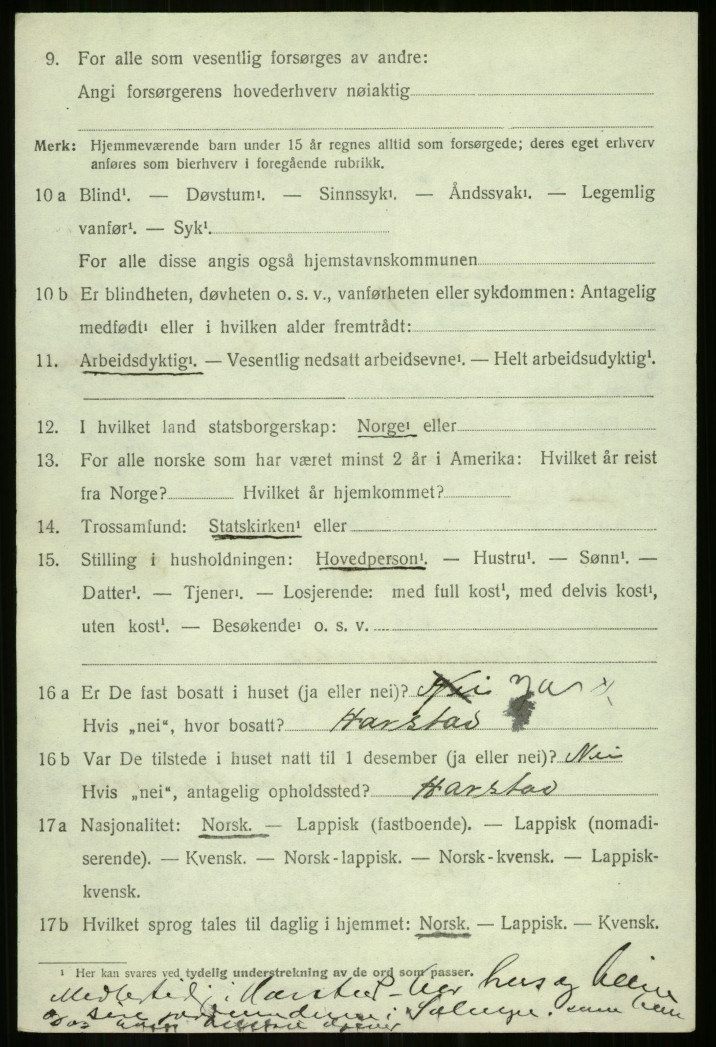 SATØ, 1920 census for Salangen, 1920, p. 1575