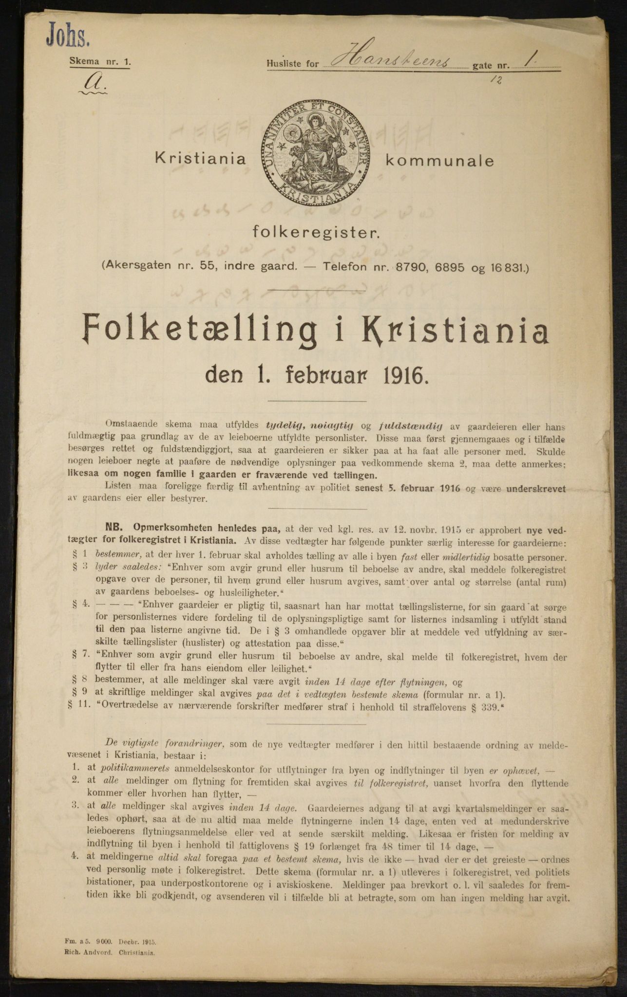 OBA, Municipal Census 1916 for Kristiania, 1916, p. 35328