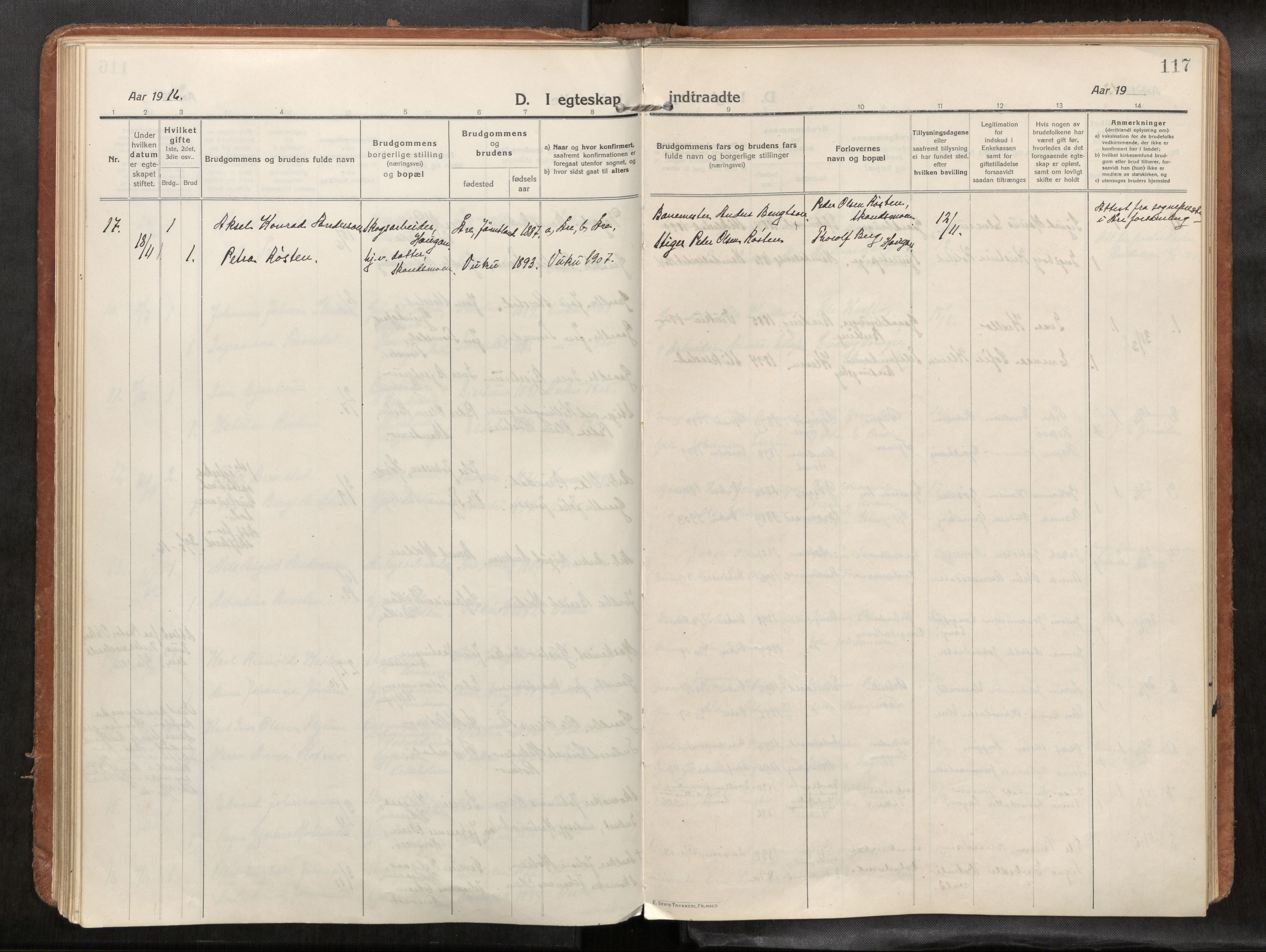 Verdal sokneprestkontor, SAT/A-1156/2/H/Haa/L0004: Parish register (official) no. 4, 1916-1928, p. 117