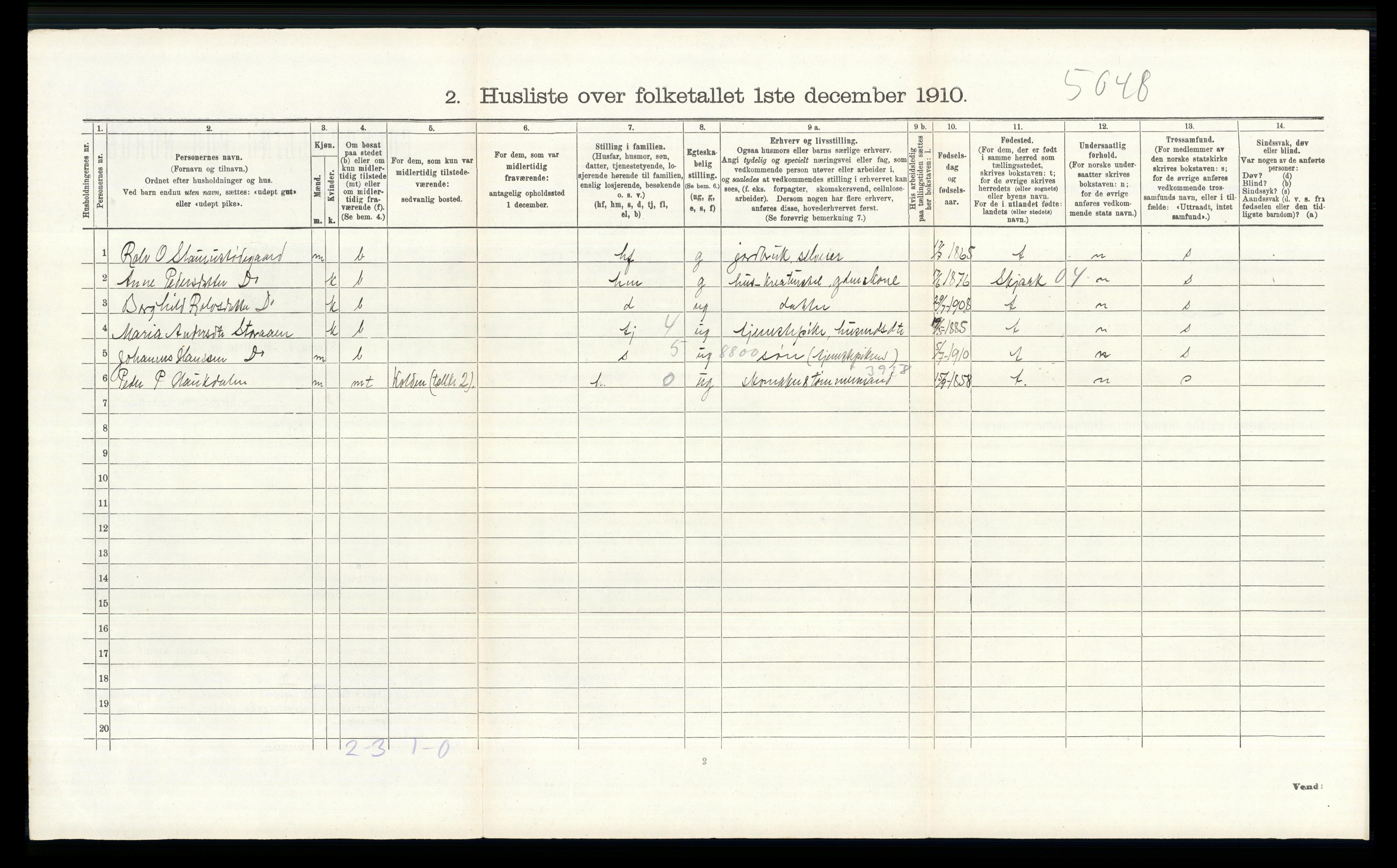 RA, 1910 census for Lom, 1910, p. 584