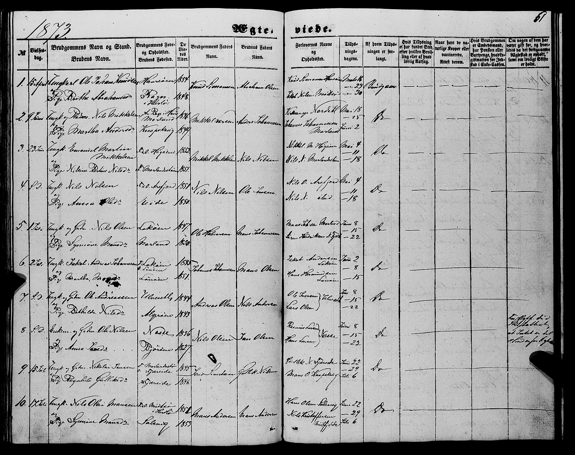Fjell sokneprestembete, SAB/A-75301/H/Haa: Parish register (official) no. A 6, 1849-1877, p. 61