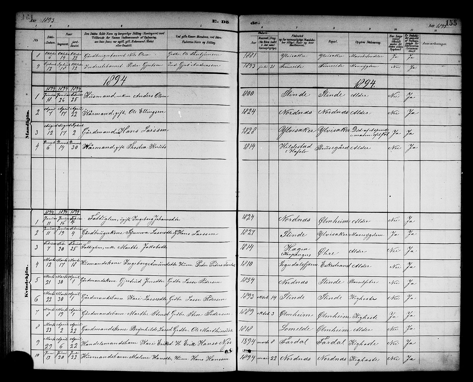 Sogndal sokneprestembete, SAB/A-81301/H/Hab/Habc/L0002: Parish register (copy) no. C 2, 1884-1910, p. 155