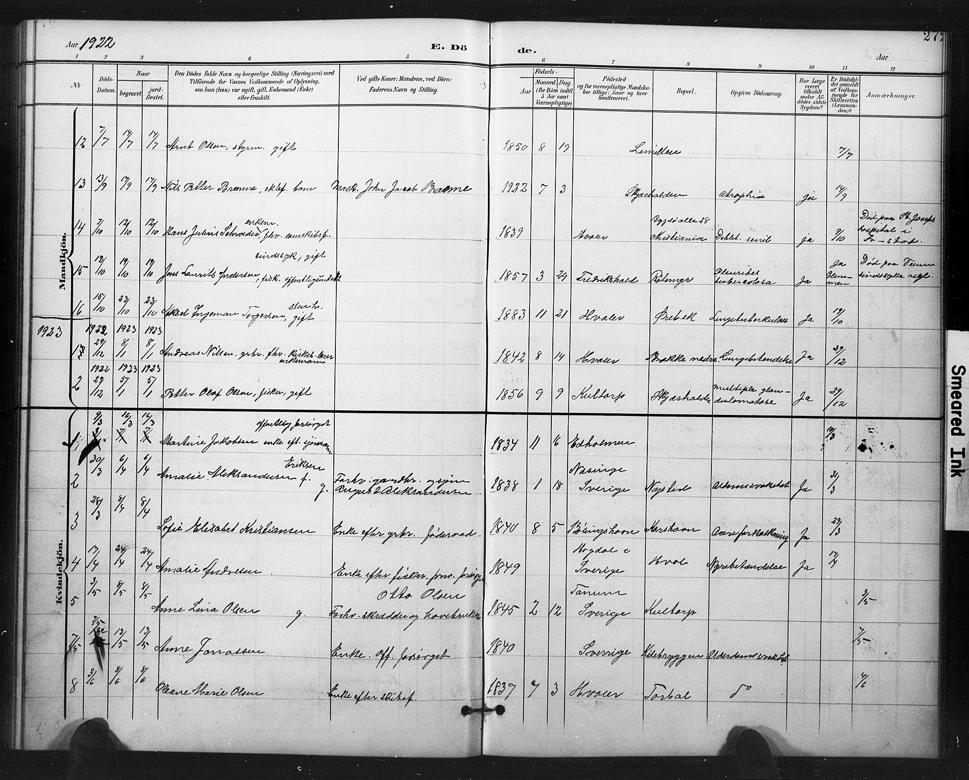 Hvaler prestekontor Kirkebøker, AV/SAO-A-2001/G/Ga/L0001: Parish register (copy) no. I 1, 1901-1930, p. 272