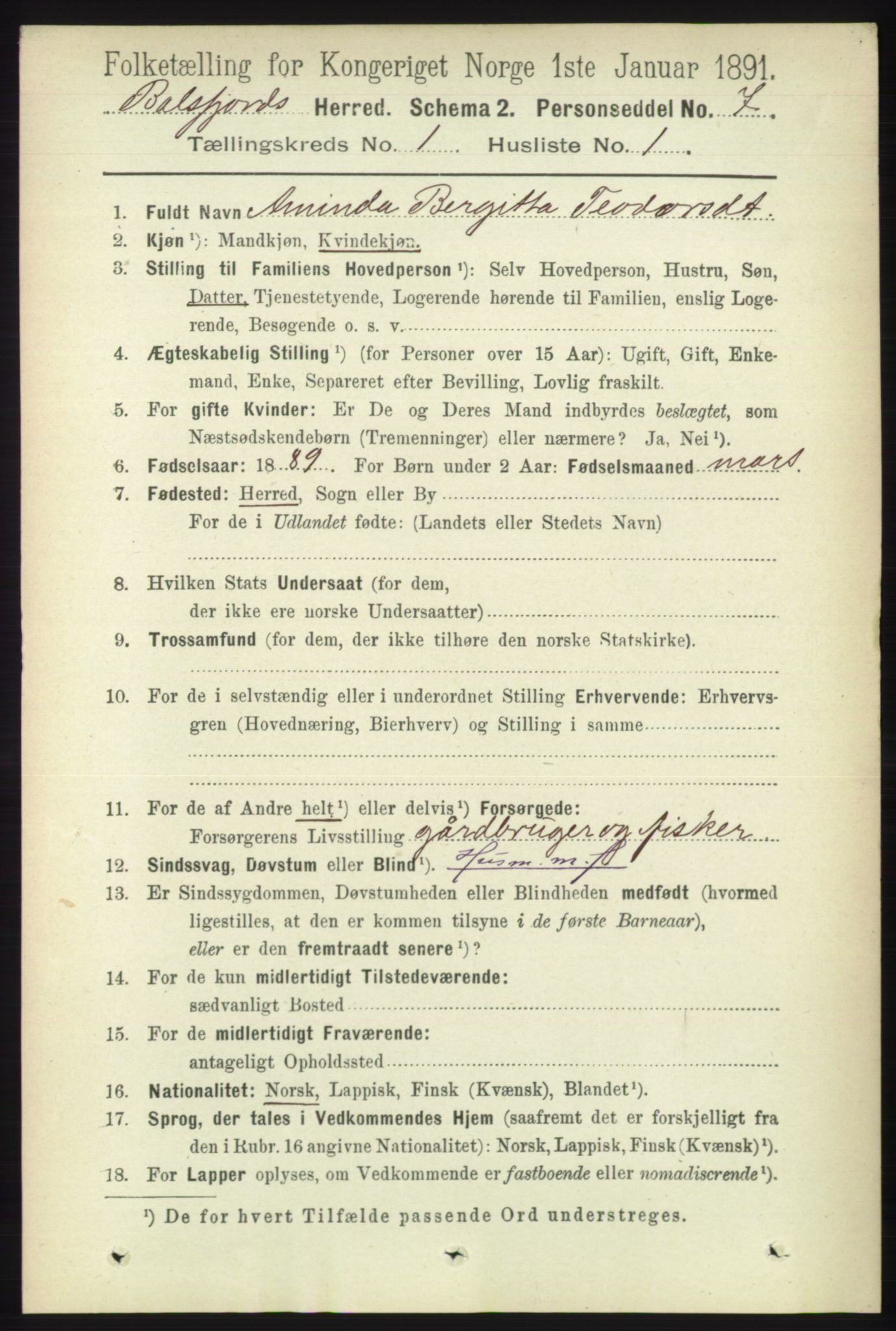 RA, 1891 census for 1933 Balsfjord, 1891, p. 78