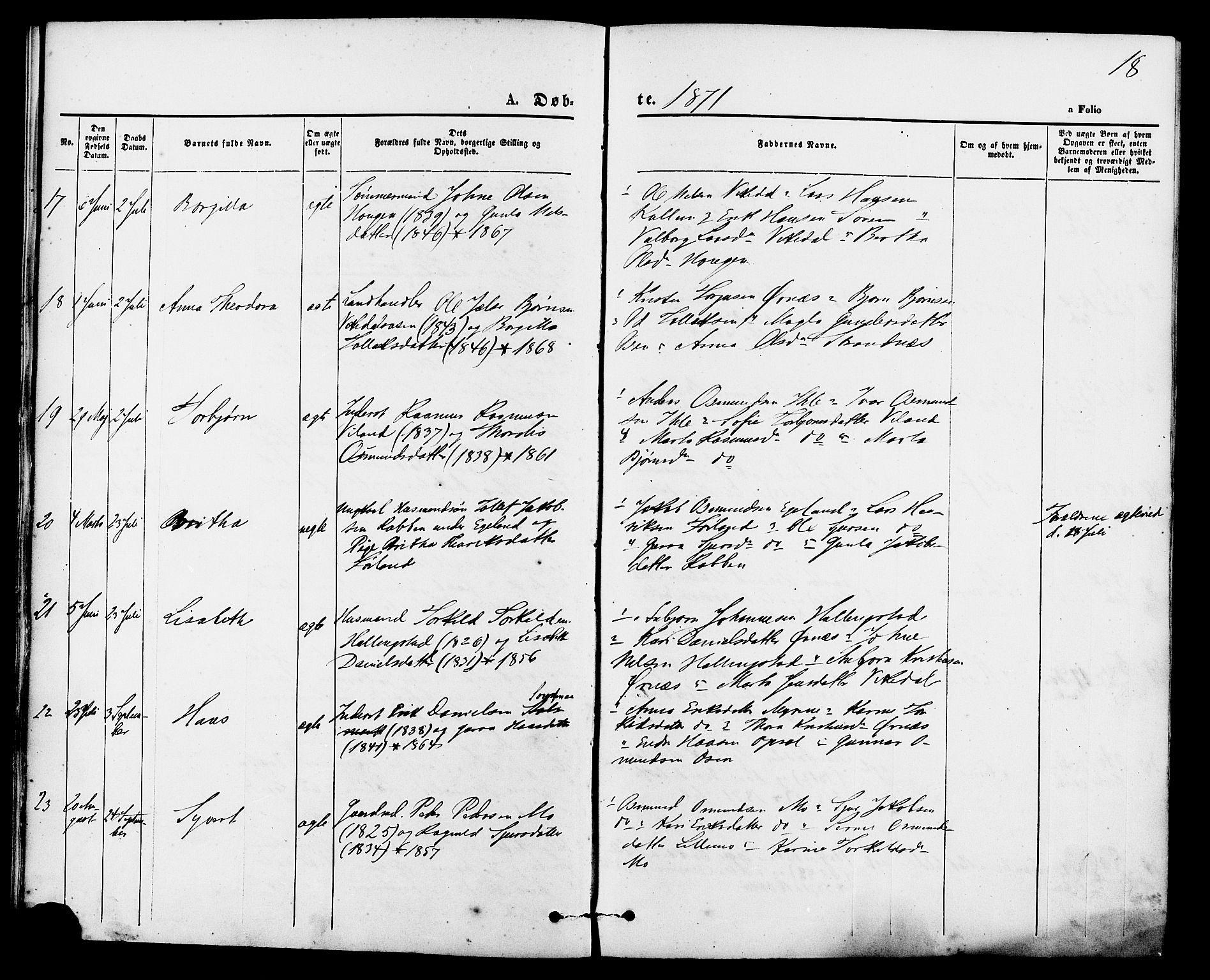 Vikedal sokneprestkontor, SAST/A-101840/01/IV: Parish register (official) no. A 7, 1868-1883, p. 18