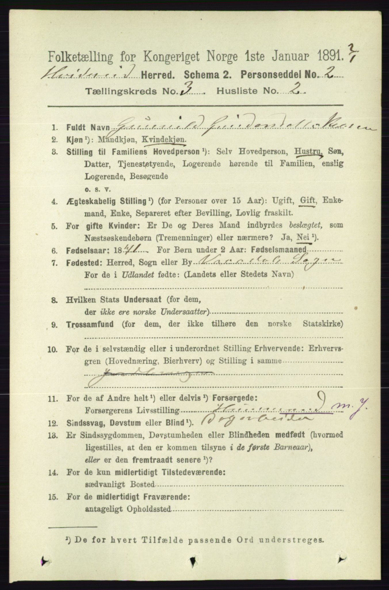 RA, 1891 census for 0829 Kviteseid, 1891, p. 509