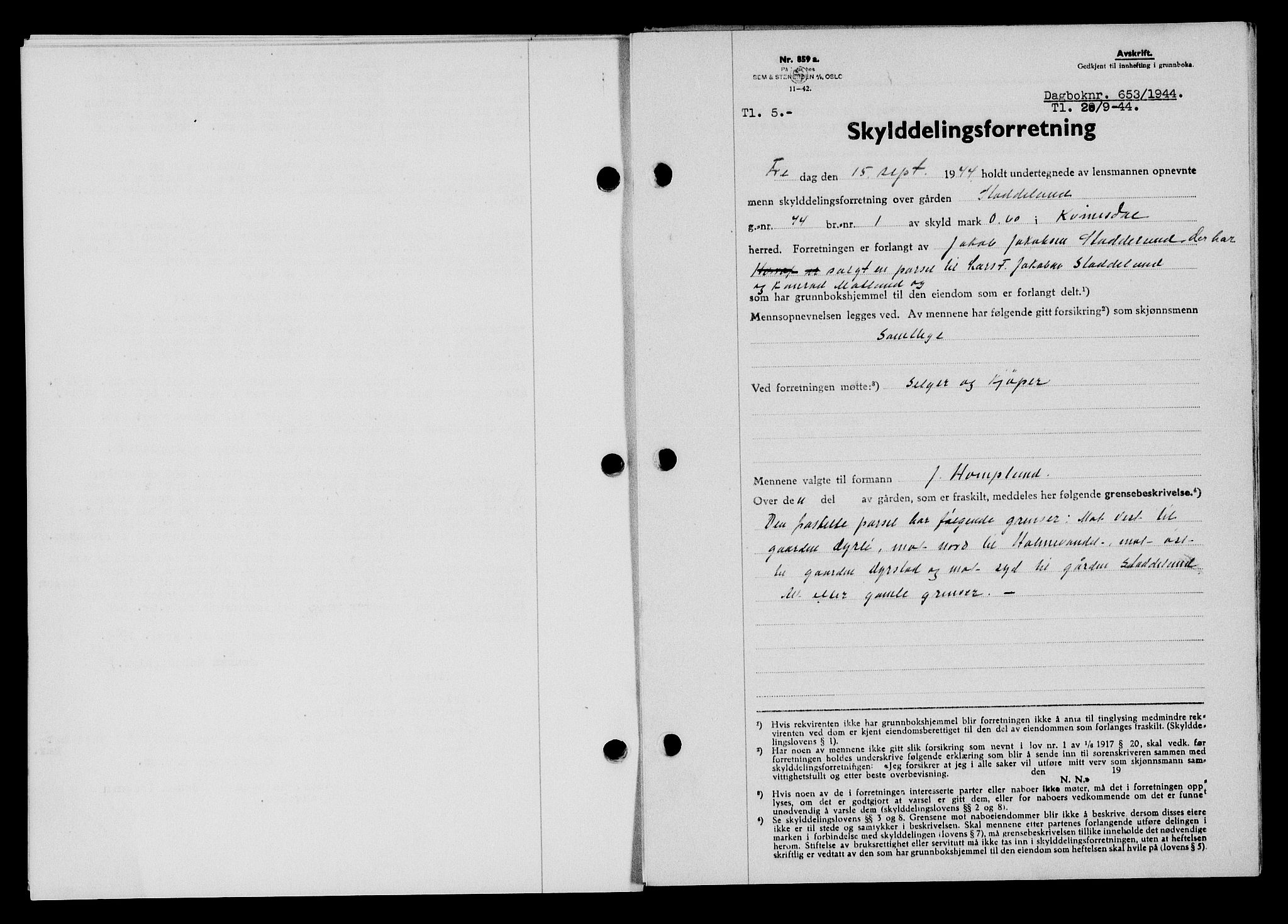 Flekkefjord sorenskriveri, SAK/1221-0001/G/Gb/Gba/L0059: Mortgage book no. A-7, 1944-1945, Diary no: : 653/1944