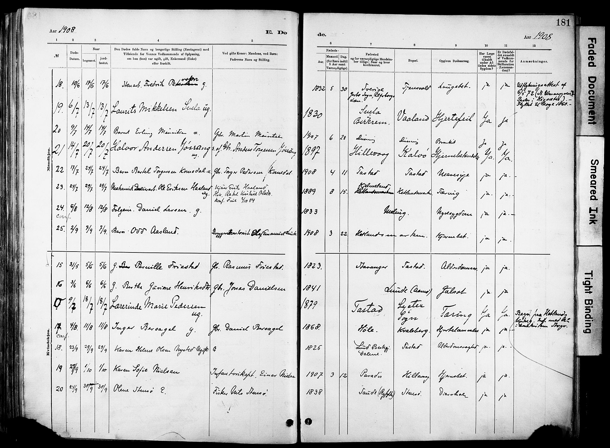 Hetland sokneprestkontor, AV/SAST-A-101826/30/30BA/L0012: Parish register (official) no. A 12, 1882-1912, p. 181