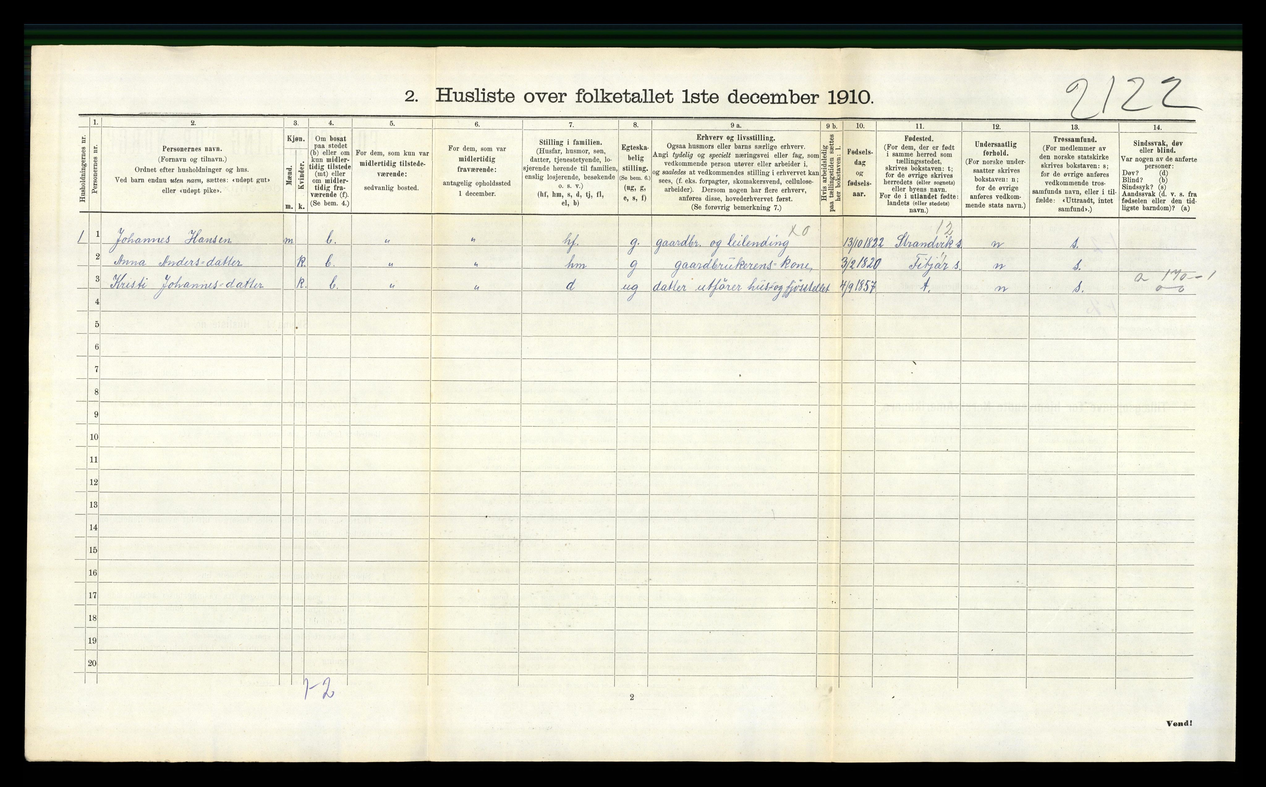 RA, 1910 census for Austevoll, 1910, p. 705