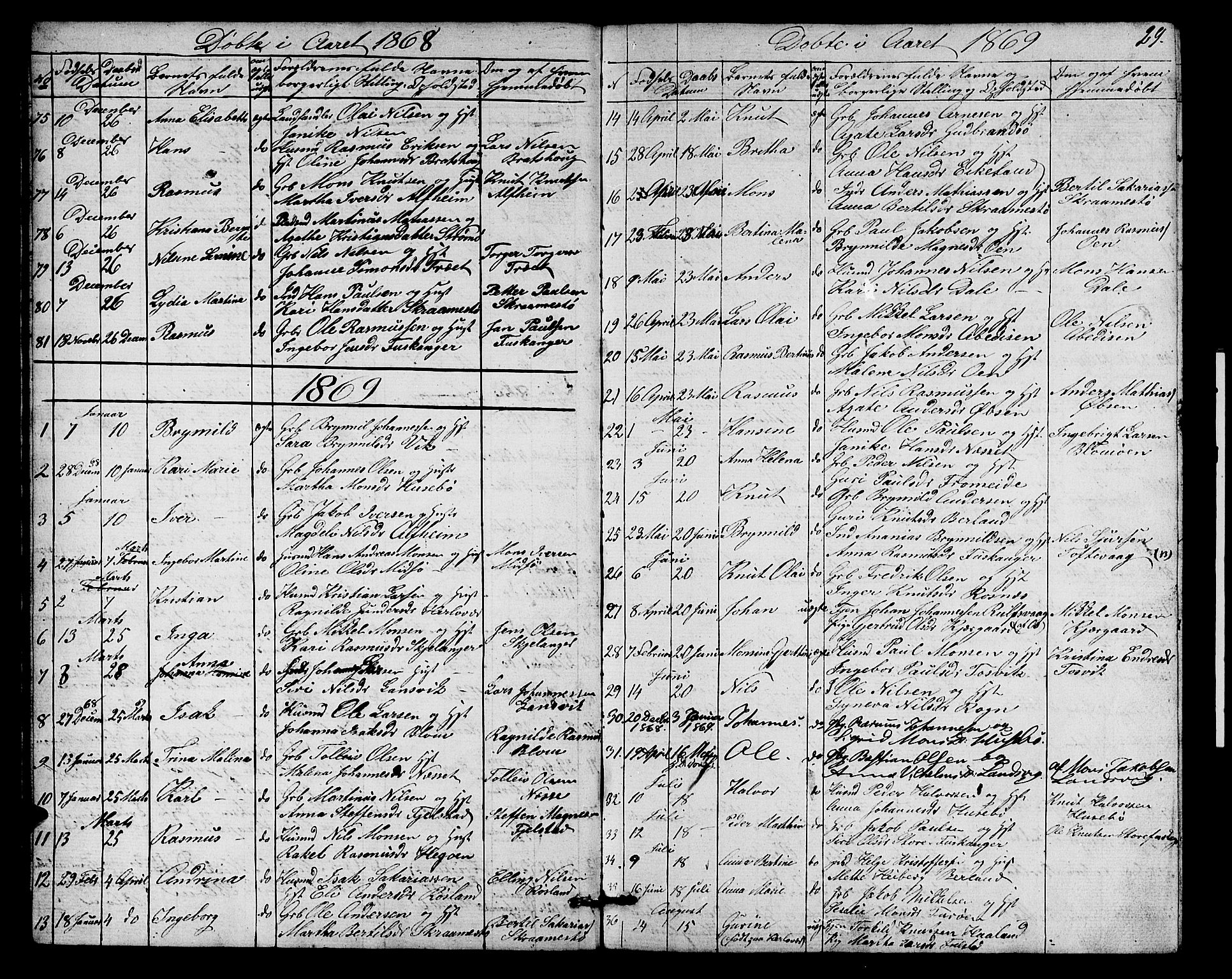 Herdla Sokneprestembete, AV/SAB-A-75701/H/Hab: Parish register (copy) no. A 1, 1859-1880, p. 29