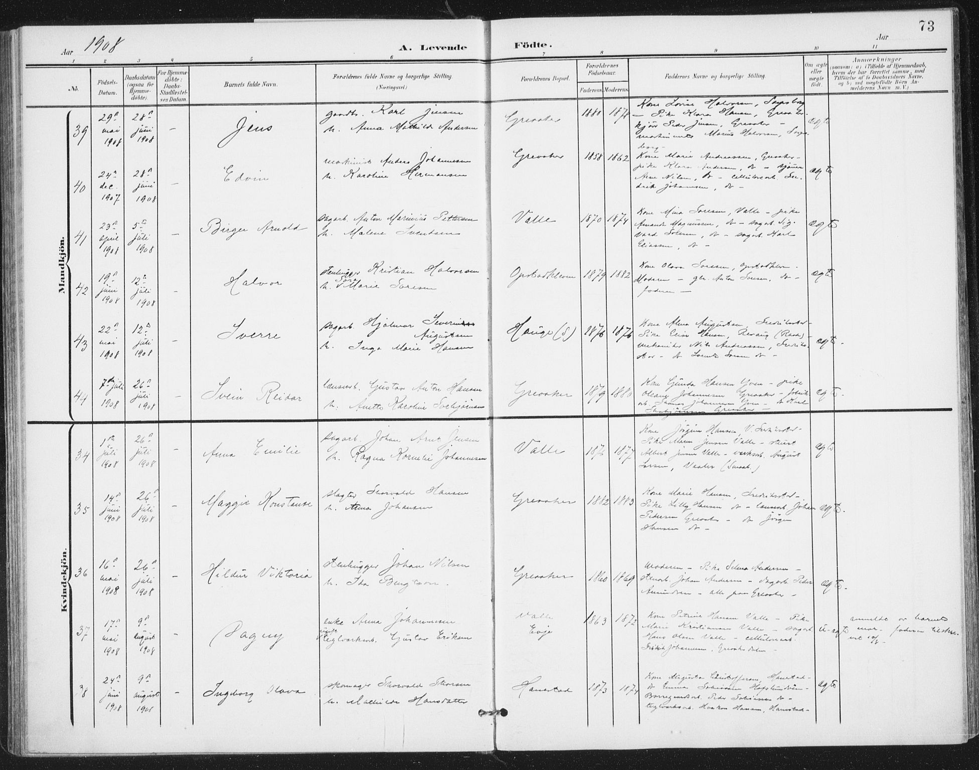 Rolvsøy prestekontor Kirkebøker, AV/SAO-A-2004/F/Fa/L0001: Parish register (official) no. 1, 1901-1909, p. 73