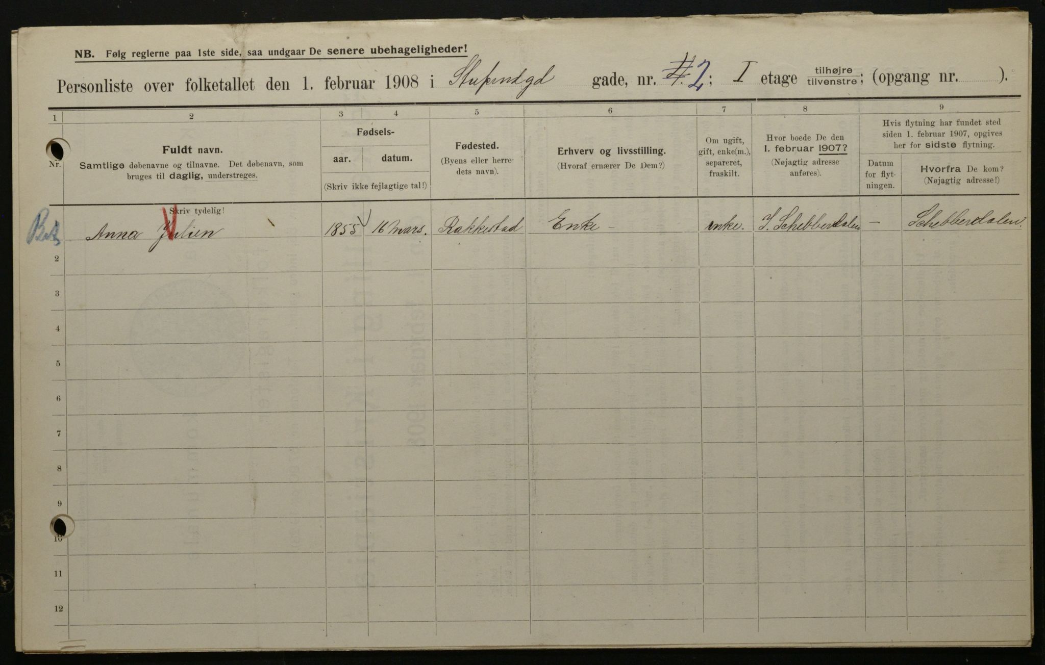 OBA, Municipal Census 1908 for Kristiania, 1908, p. 94016