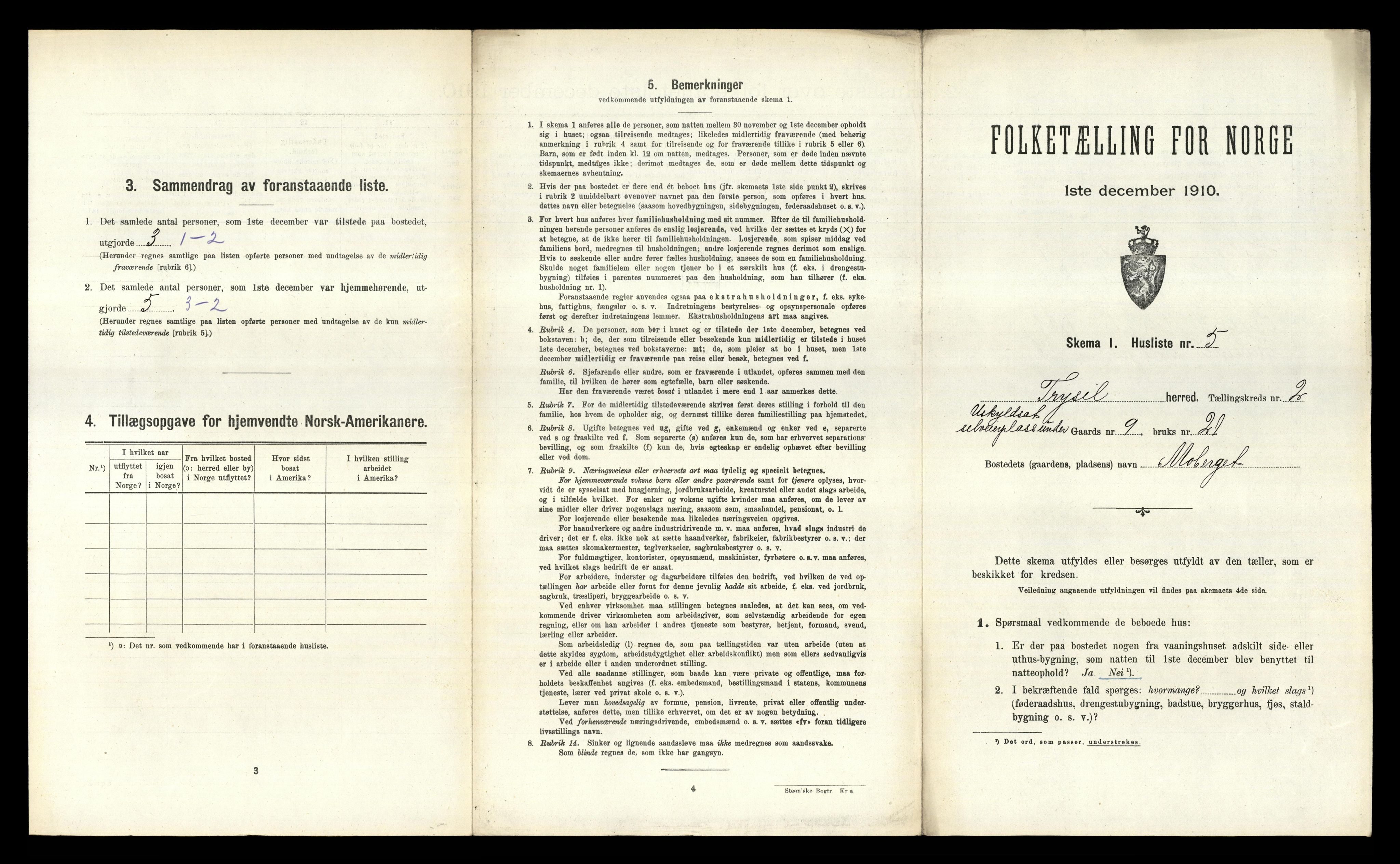 RA, 1910 census for Trysil, 1910, p. 249