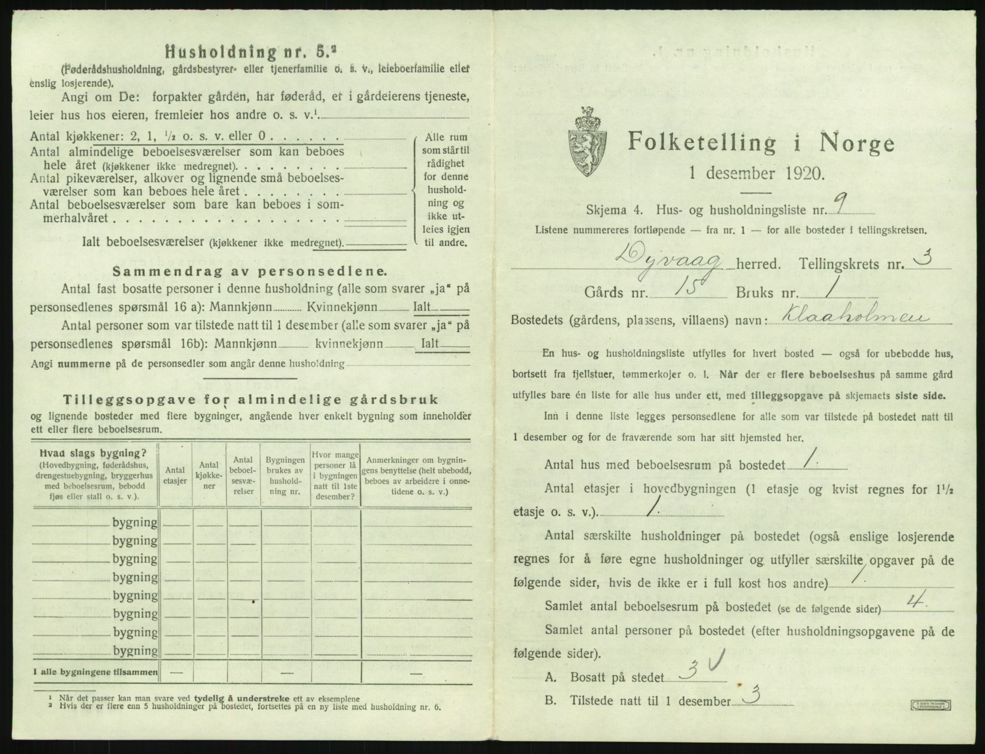 SAK, 1920 census for Dypvåg, 1920, p. 319